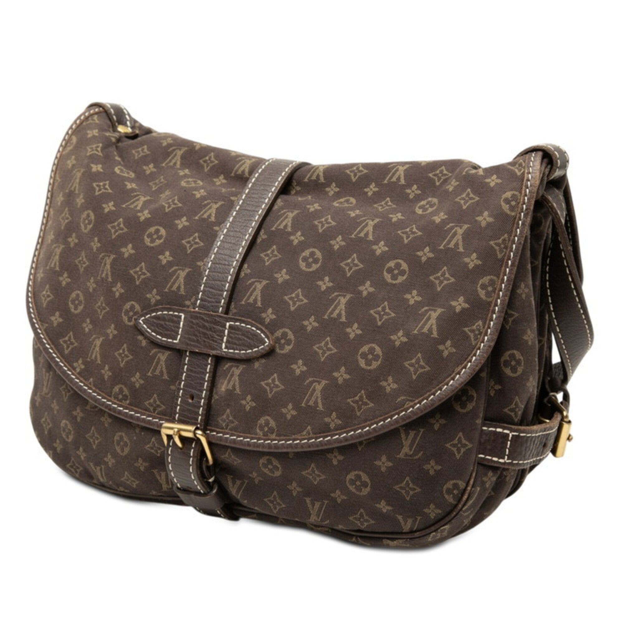 Louis Vuitton Dark Brown Canvas Leather Shoulder Bag (Pre-Owned)