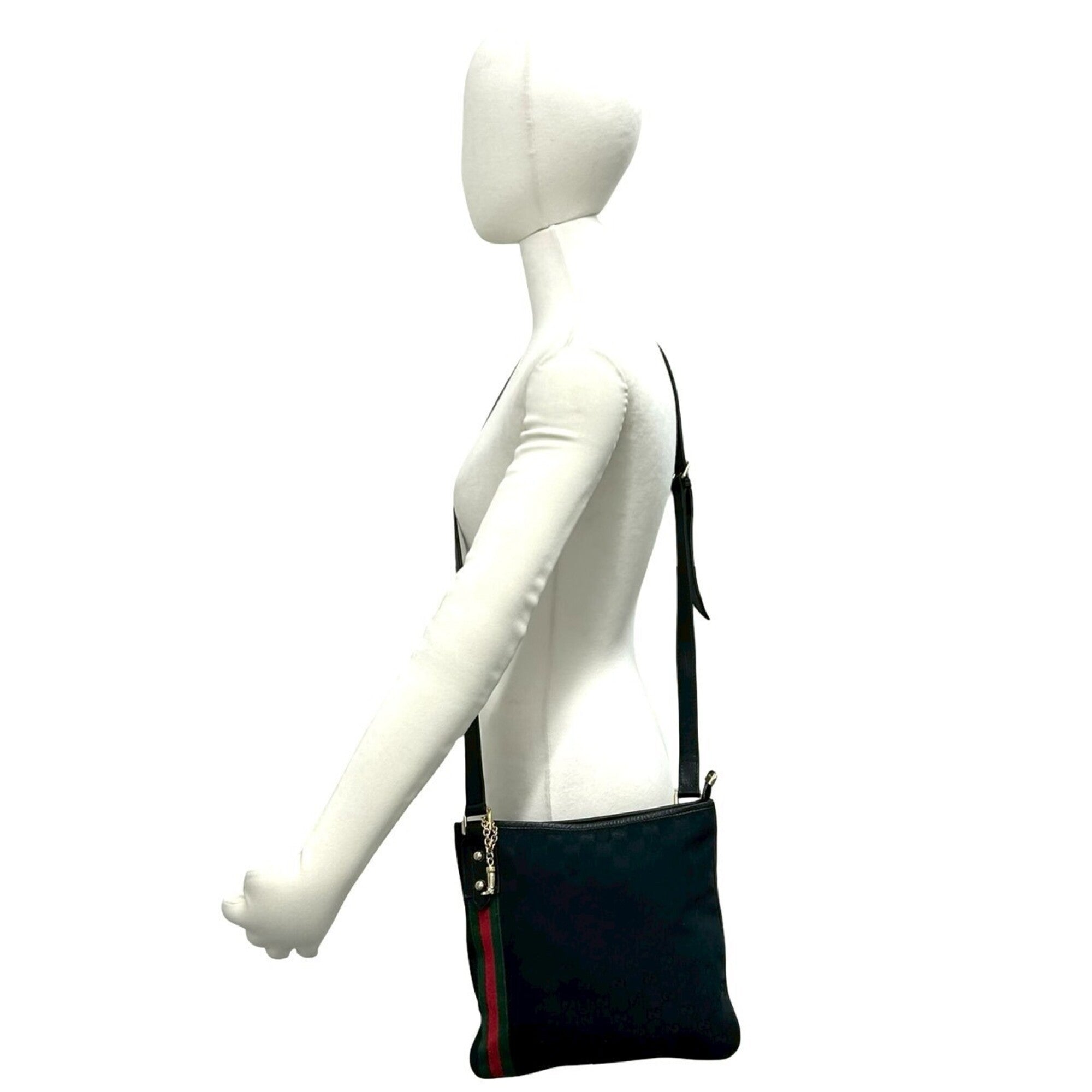 Gucci Black Green Red Color Canvas Leather Pochette Shoulder Bag (Pre-Owned)