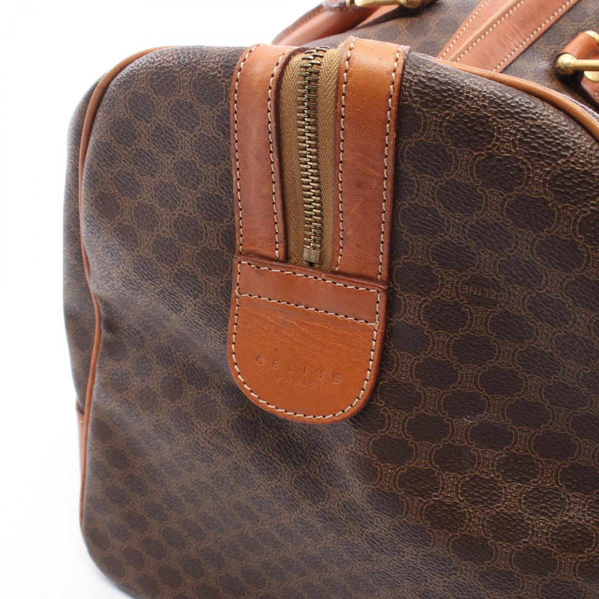 Celine Brown Coated Canvas Pvc Leather Boston Bag Handbag (Pre-Owned)