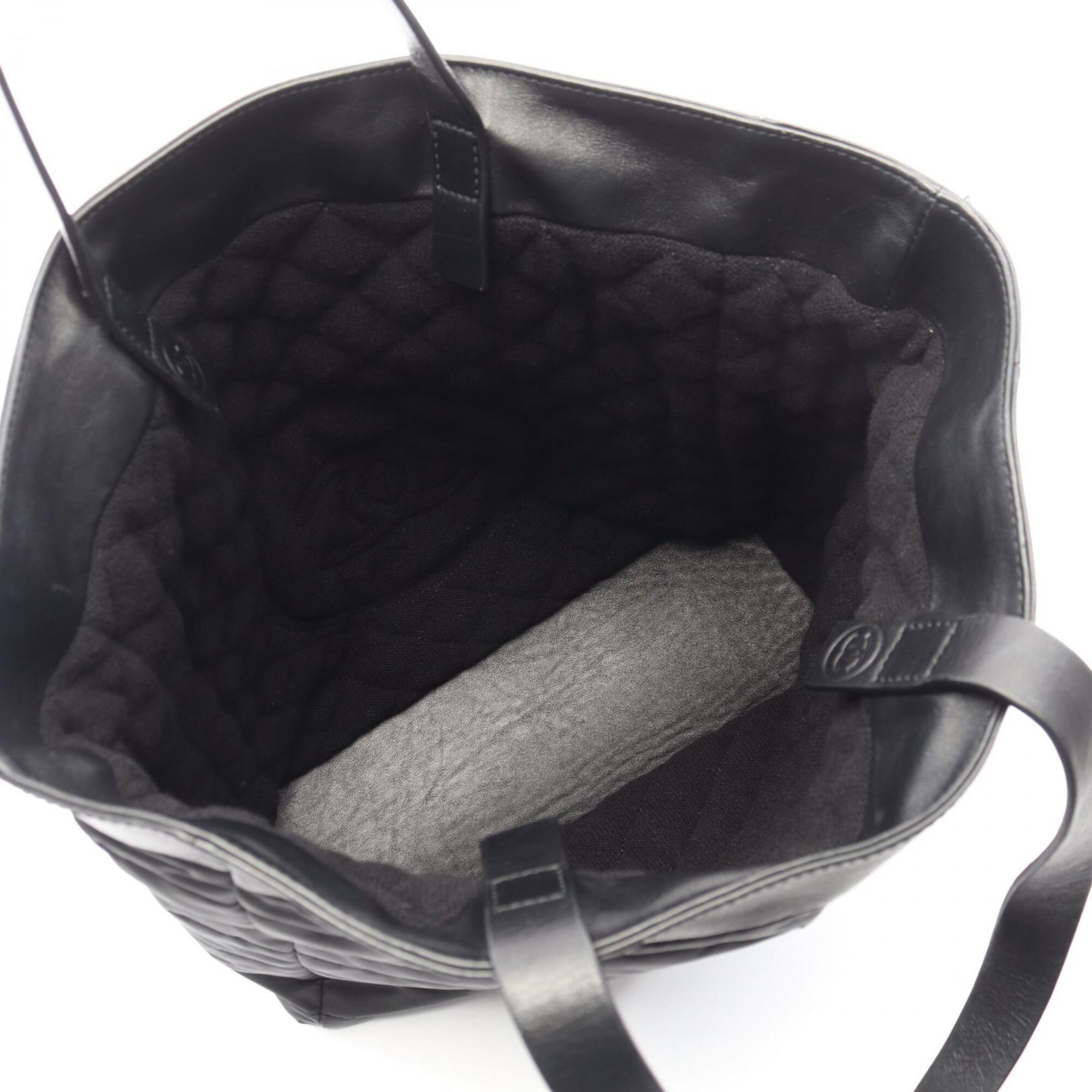 Chanel Black Nylon Leather Pile Fabric Handbag Pouch Tote Bag (Pre-Owned)