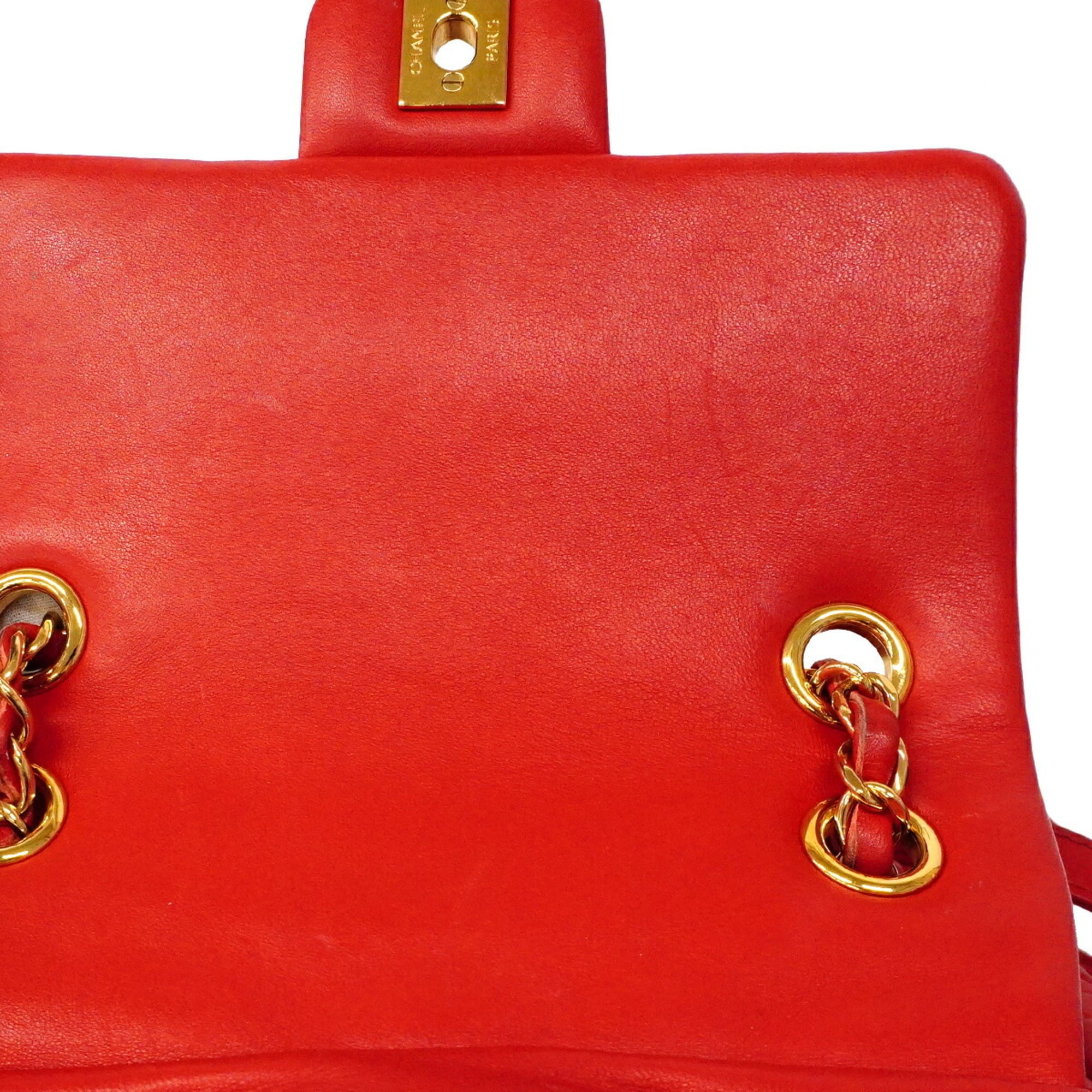 Chanel Red Color Leather Backpack (Pre-Owned)