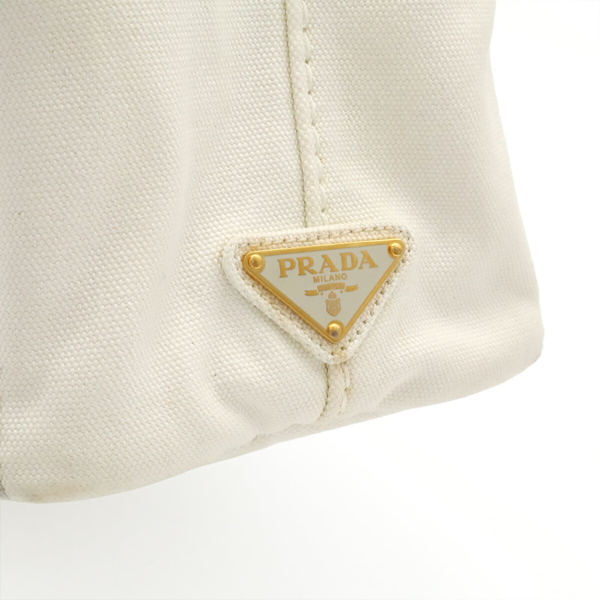 Prada Navy White Yellow Canvas Shoulder Bag Tote Bag (Pre-Owned)