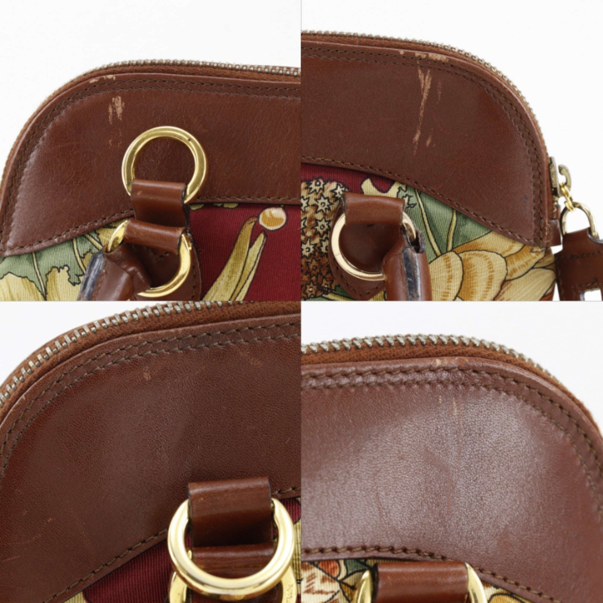 Salvatore Ferragamo Brown Red Brown Red Color Cotton Leather Handbag (Pre-Owned)