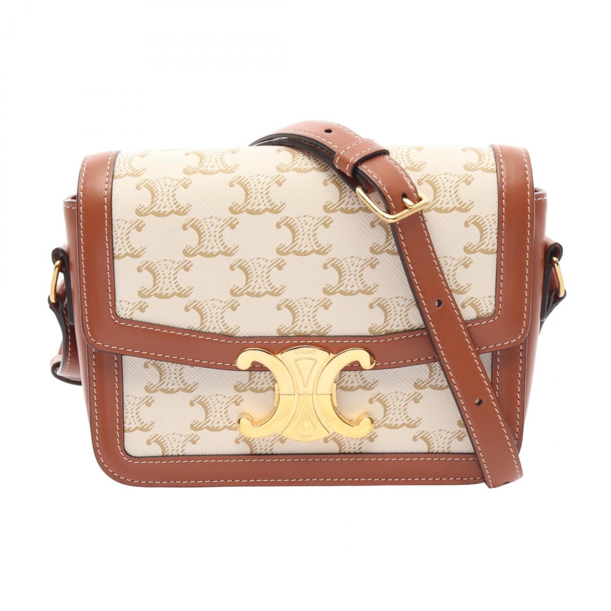 Celine Beige Brown White Pvc Coated Canvas Leather Shoulder Bag (Pre-Owned)