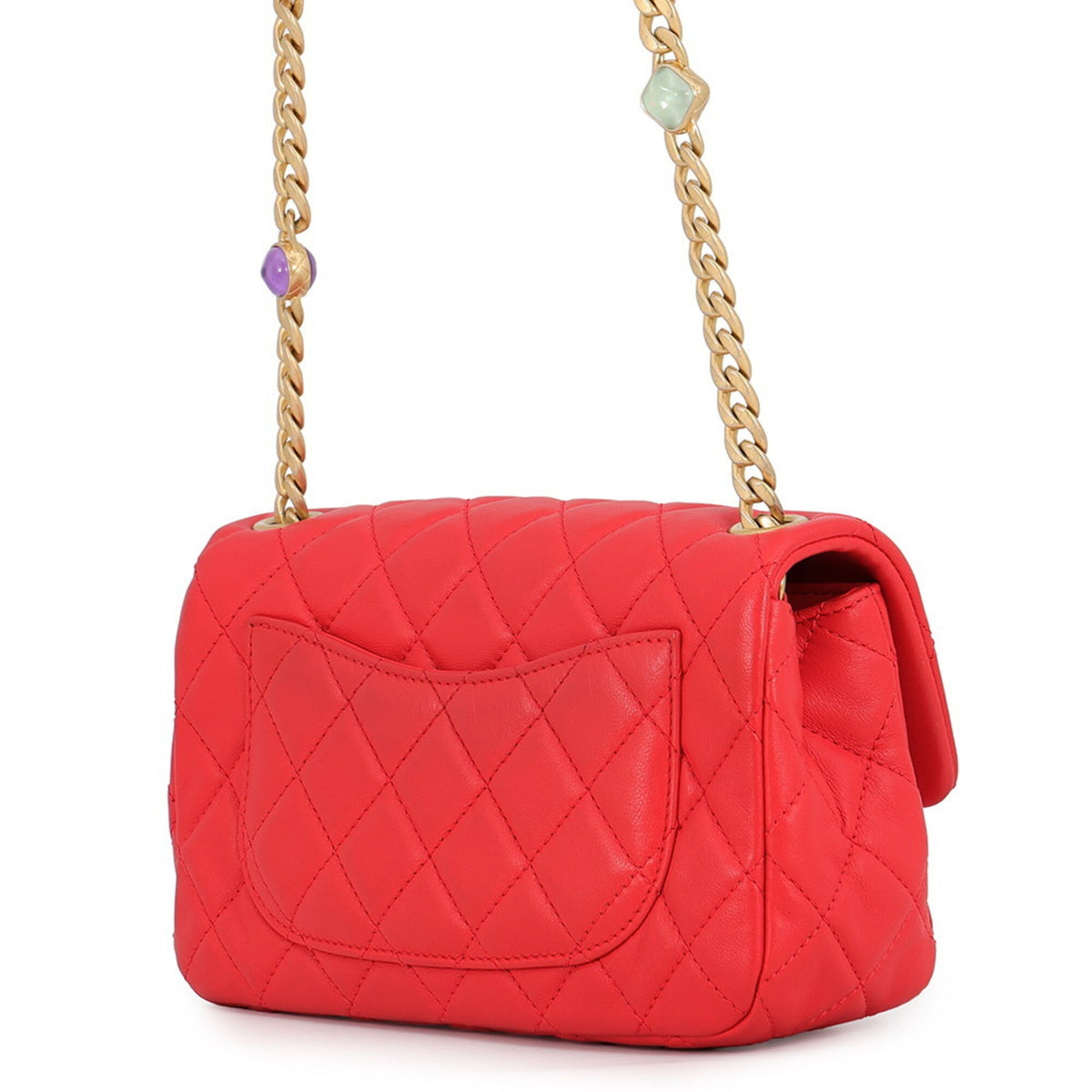 Chanel Coral Red Leather Handbag Shoulder Bag (Pre-Owned)