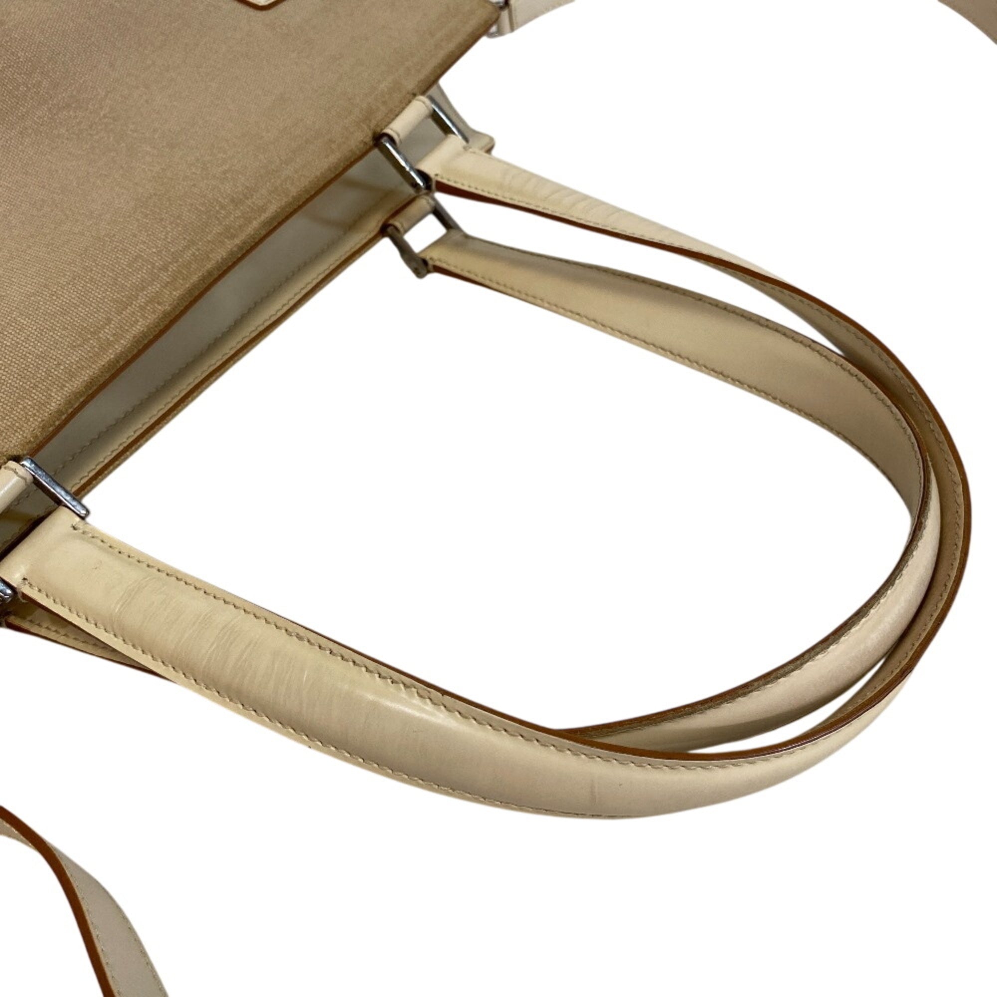 Salvatore Ferragamo Beige White Canvas Leather Handbag Shoulder Bag (Pre-Owned)