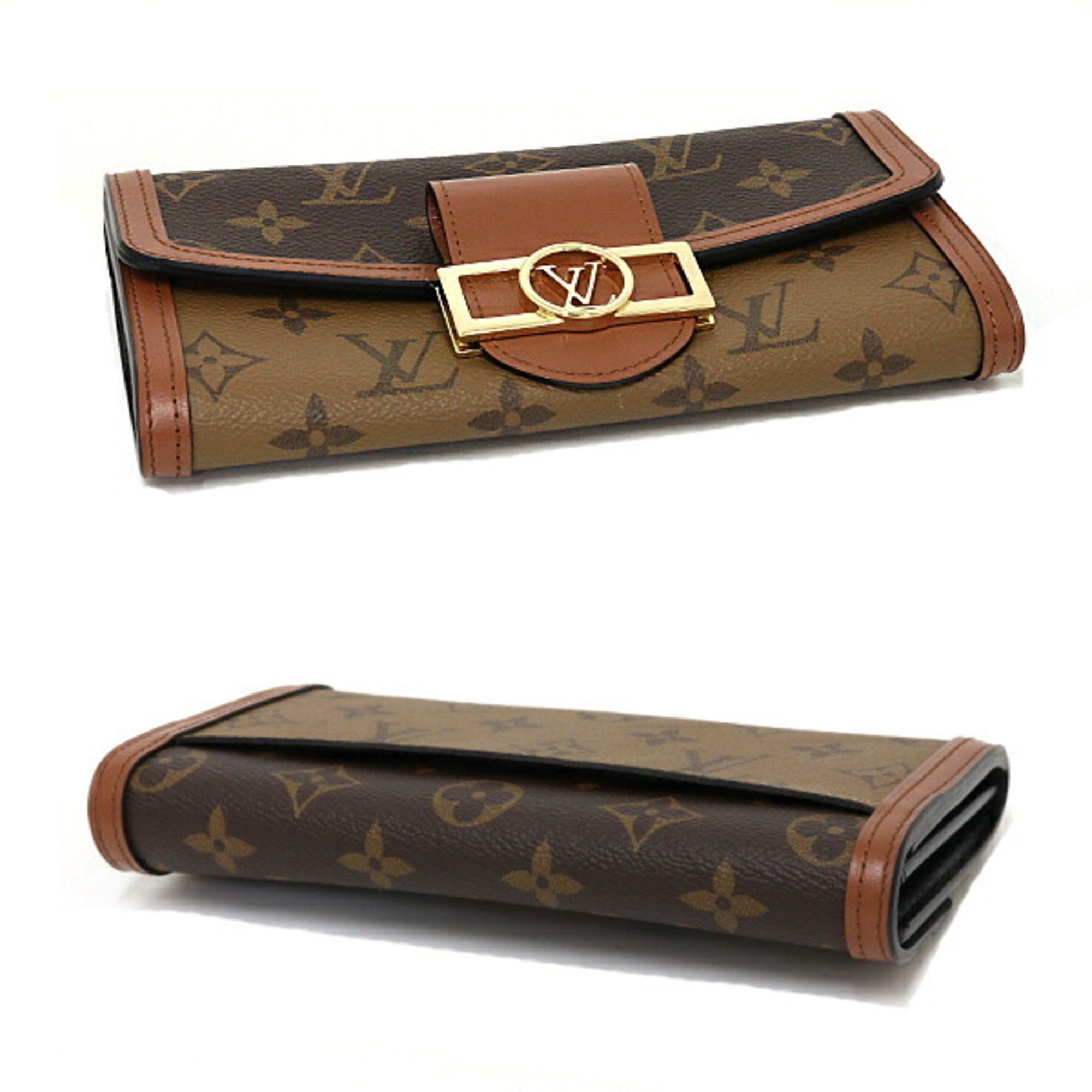 Louis Vuitton Brown Light Brown Monogram Monogram Reverse Leather Long Wallet (Bi-Fold) (Pre-Owned)