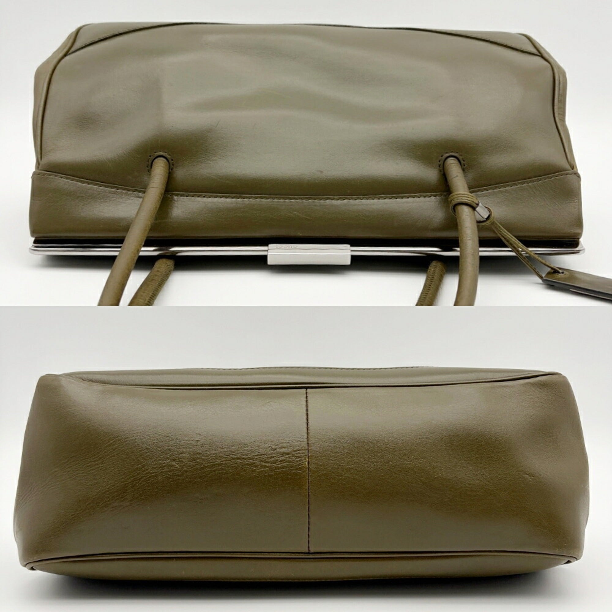 Gucci Green Khaki Olive Leather Handbag (Pre-Owned)