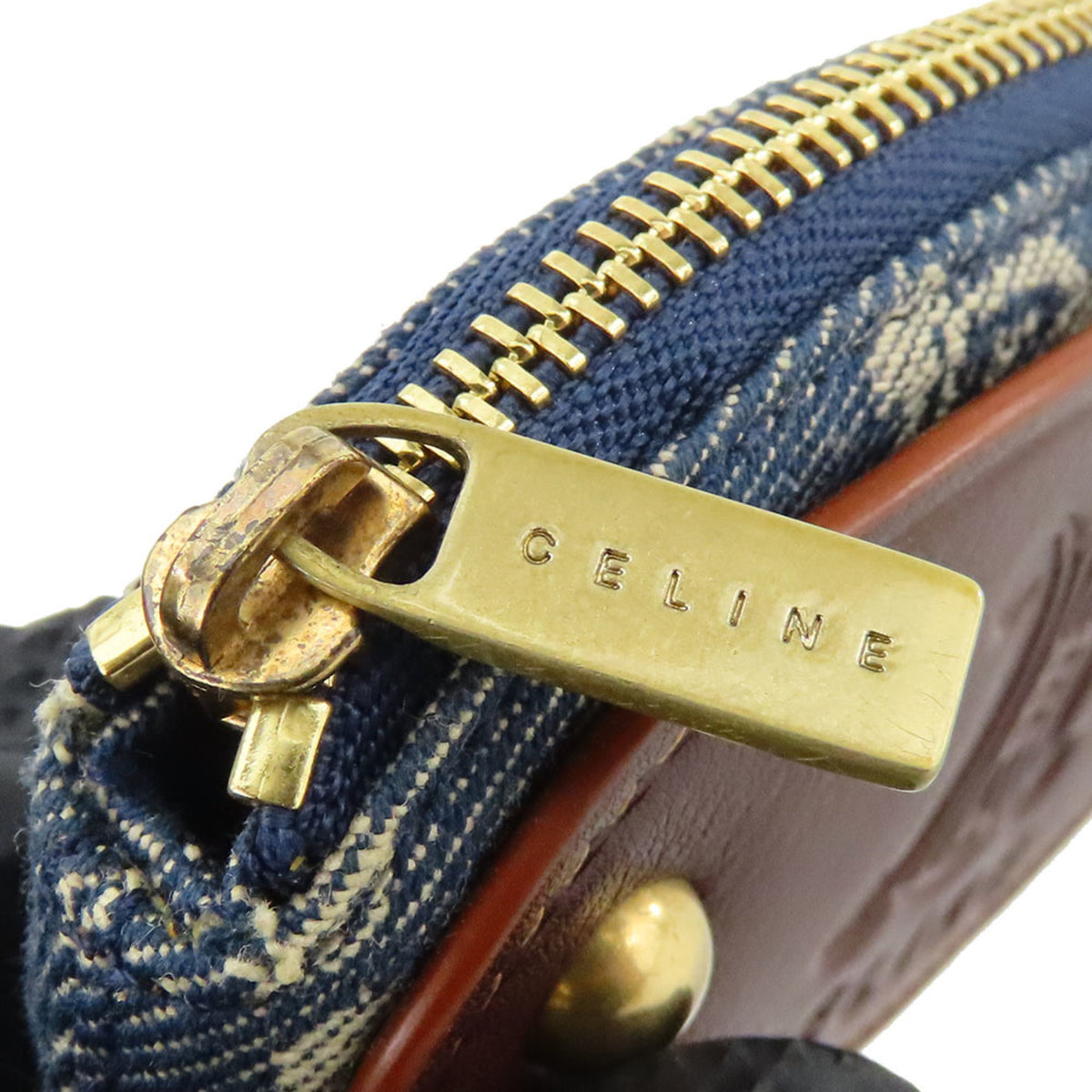 Celine Blue Brown Denim Leather Coin Purse/Coin Case (Pre-Owned)
