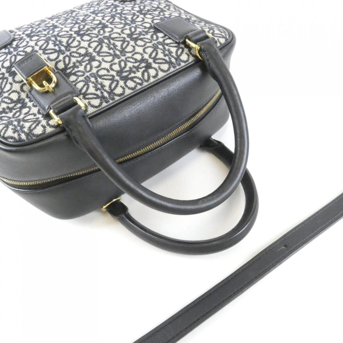 Loewe Black Navy Canvas Leather Handbag (Pre-Owned)