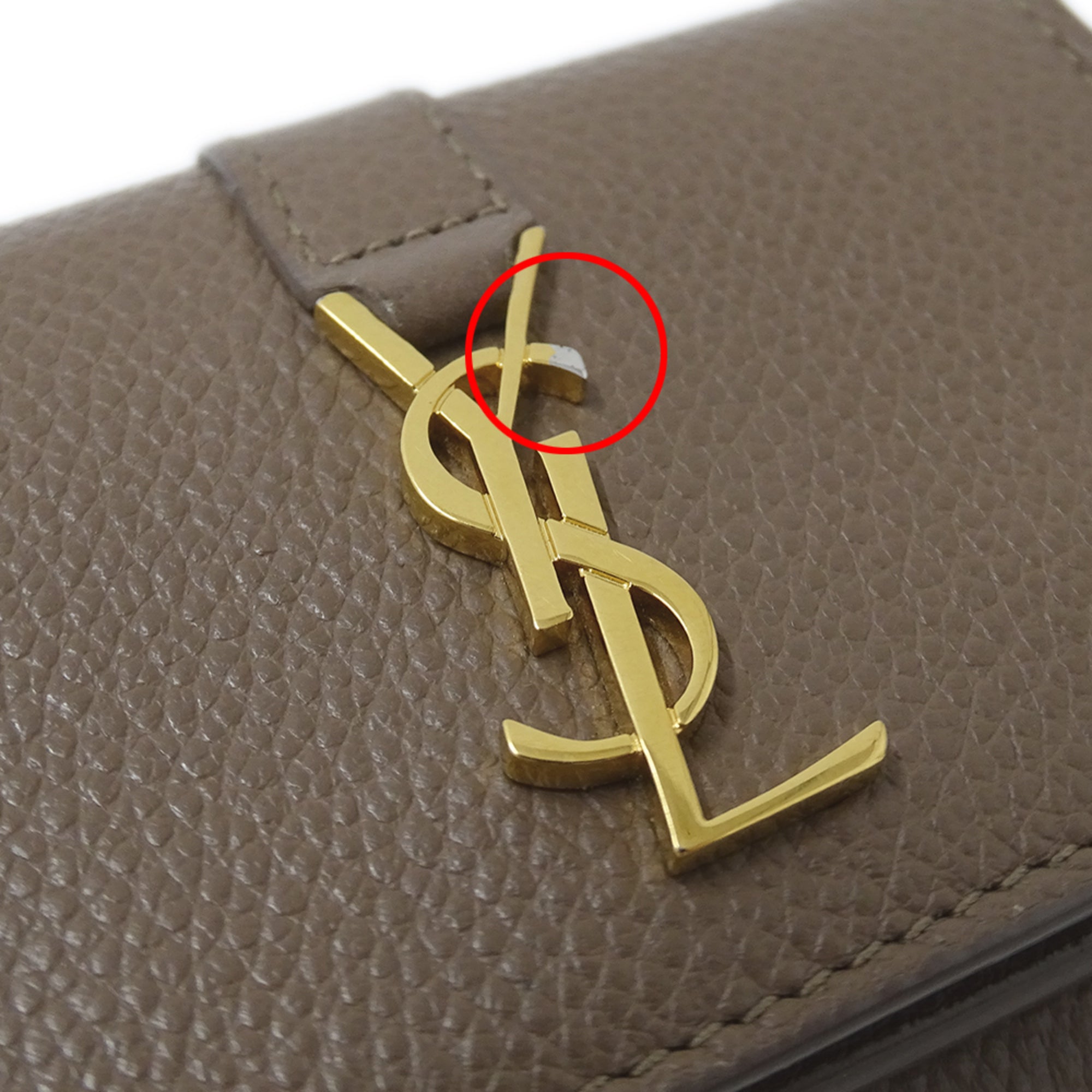 Saint Laurent Beige Brown Leather Wallet (Tri-Fold) (Pre-Owned)