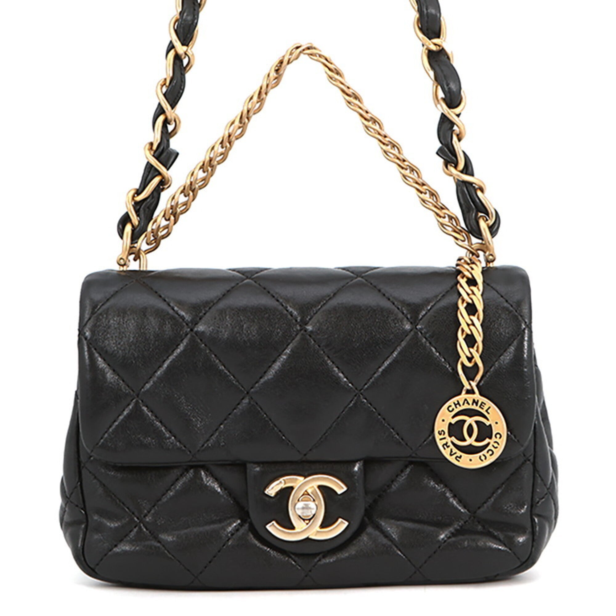 Chanel Black Leather Handbag Shoulder Bag (Pre-Owned)