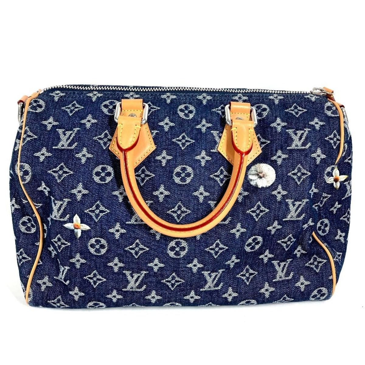 Louis Vuitton Blue Monogram Denim Boston Bag Handbag Tote Bag (Pre-Owned)