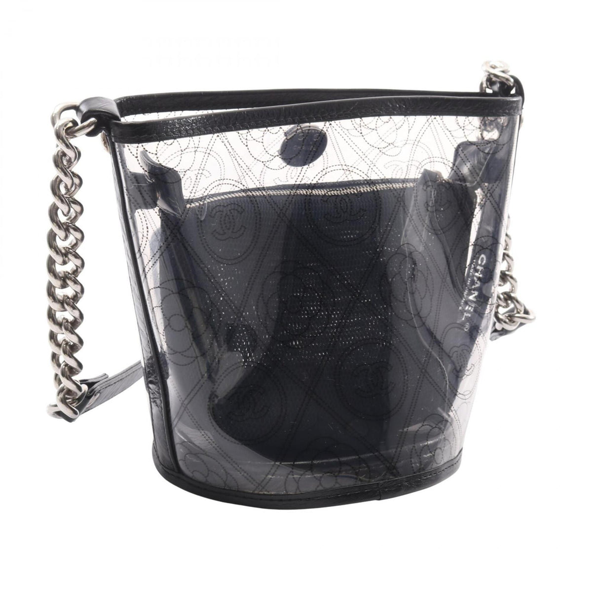 Chanel Black Clear Vinyl Leather Handbag Shoulder Bag (Pre-Owned)
