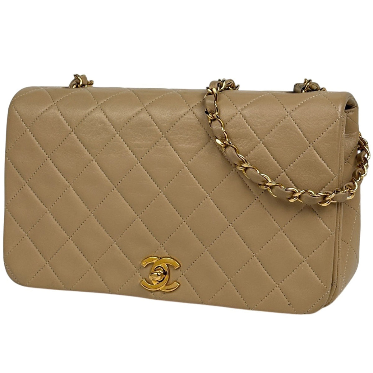 Chanel Matelasse Beige Leather Shoulder Bag (Pre-Owned)