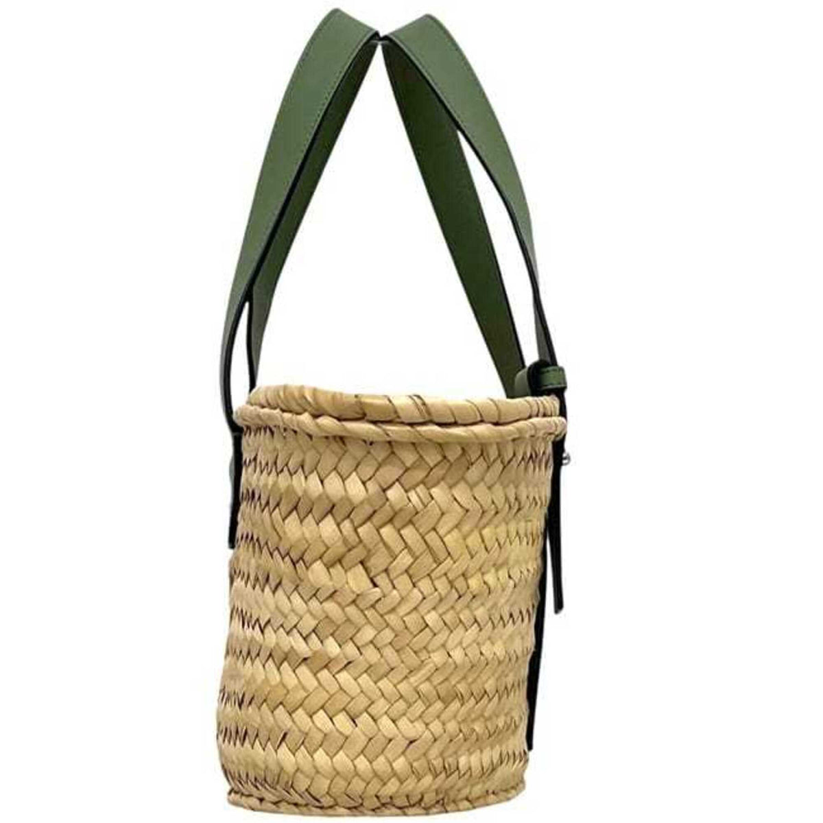 Loewe Beige Green Khaki Raffia Leather Basket (Pre-Owned)