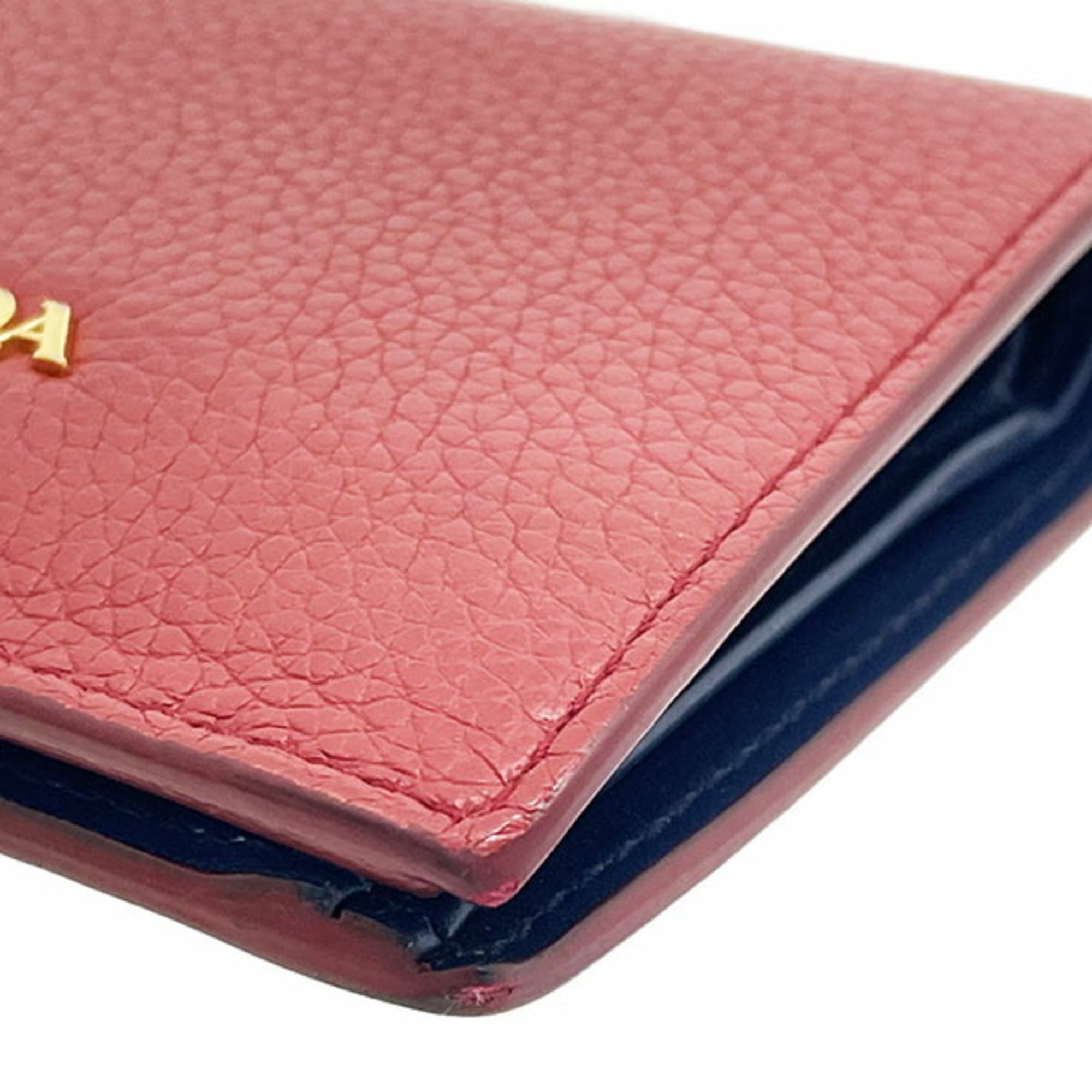 Prada Navy Red Color Leather Wallet (Bi-Fold) (Pre-Owned)
