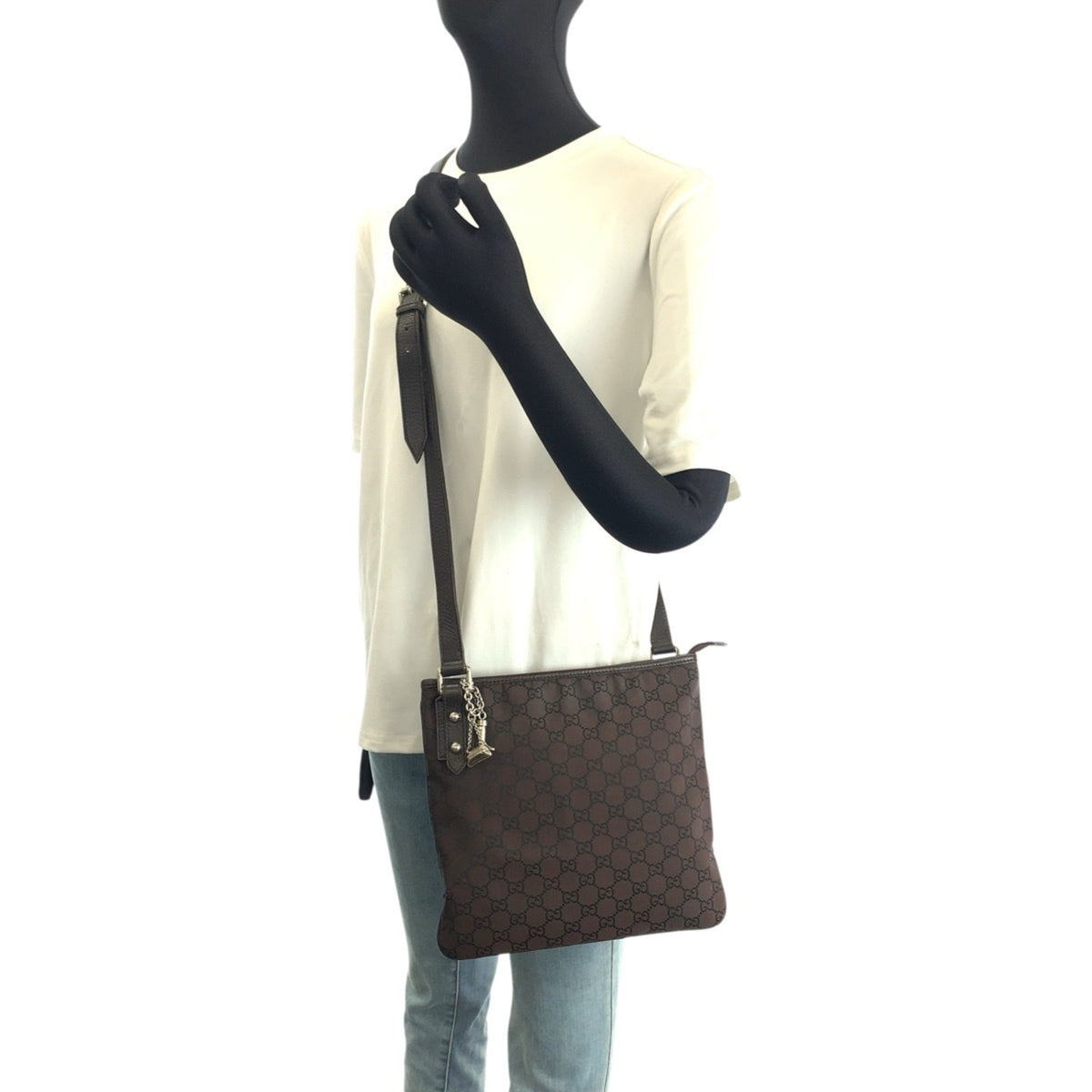 Gucci Brown Nylon Leather Messenger Bag Shoulder Bag (Pre-Owned)
