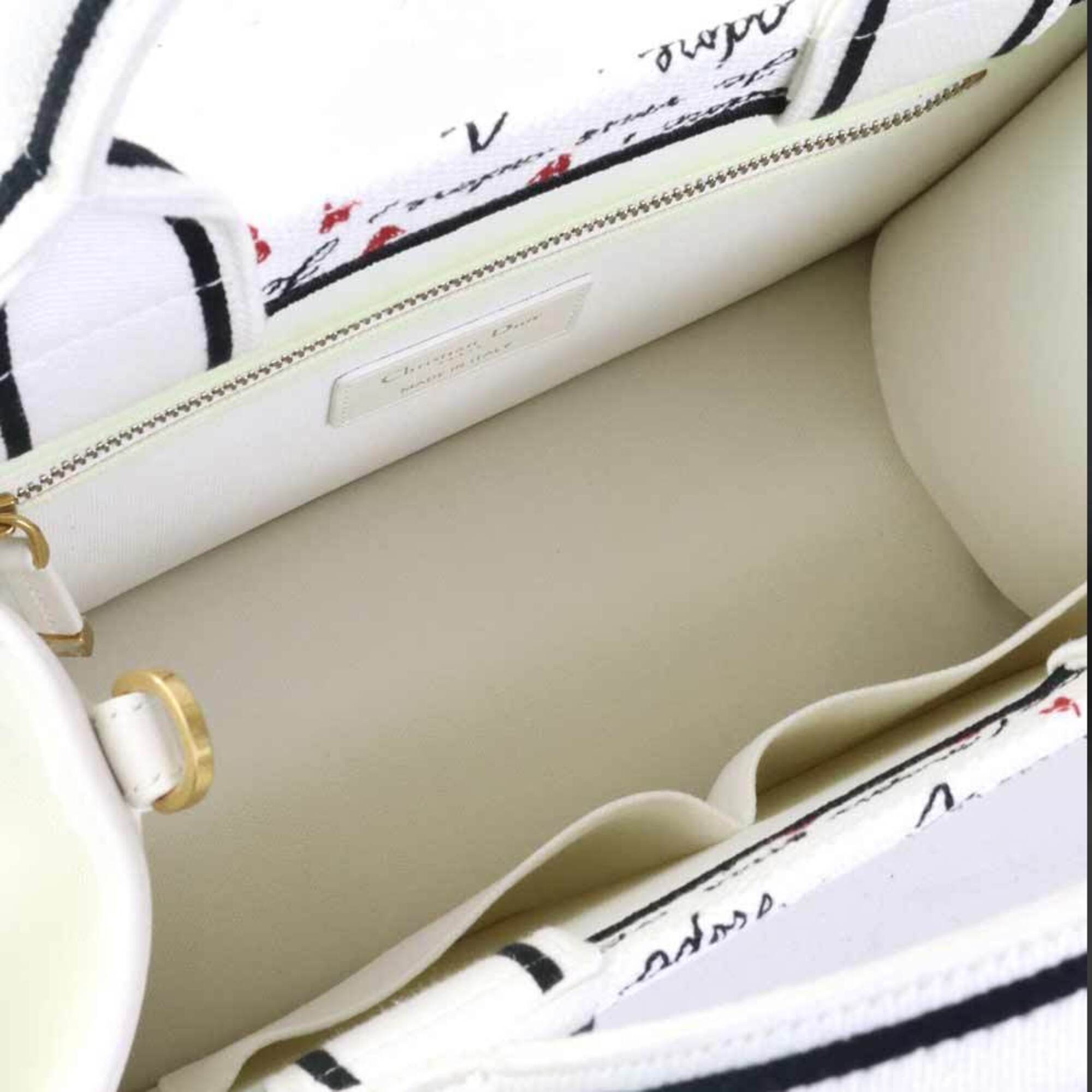 Christian Dior Black Red Color White Canvas Leather Handbag Shoulder Bag (Pre-Owned)