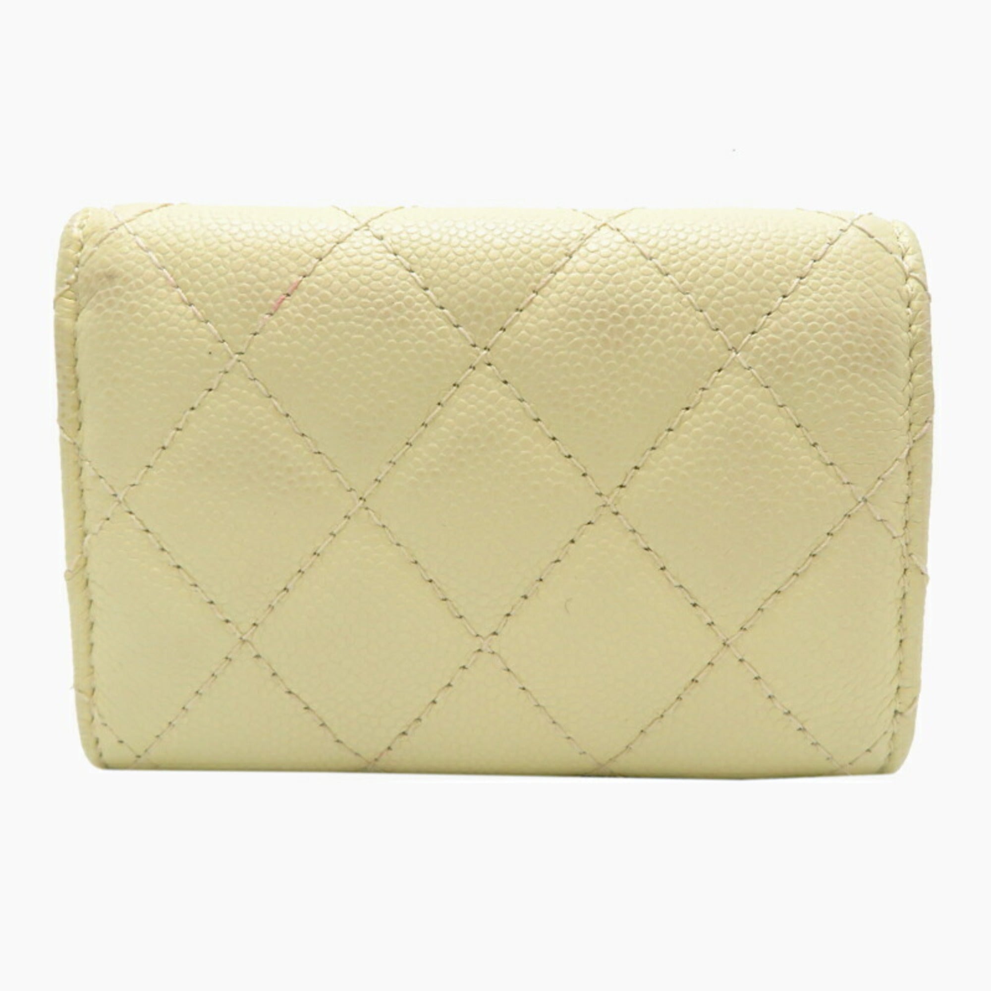 Chanel Cream White Grained Calfskin Wallet (Tri-Fold) (Pre-Owned)