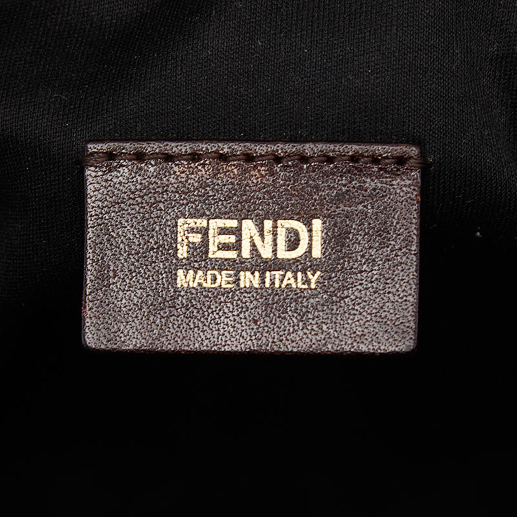 Fendi Brown Canvas Leather Boston Bag Shoulder Bag Tote Bag (Pre-Owned)