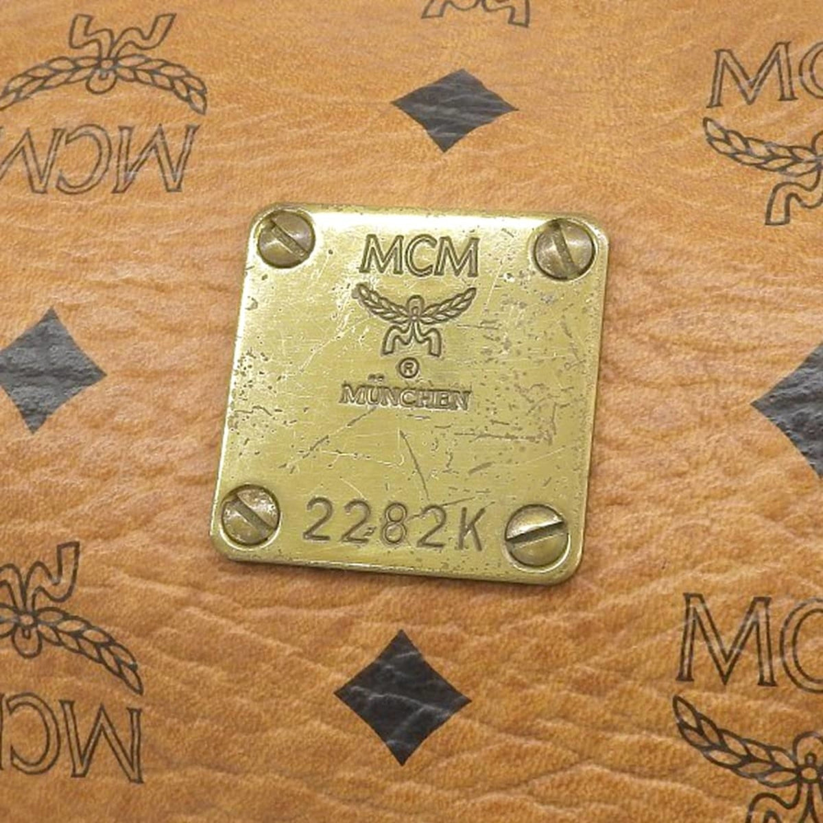 Mcm Visetos Brown Canvas Boston Bag Handbag (Pre-Owned)
