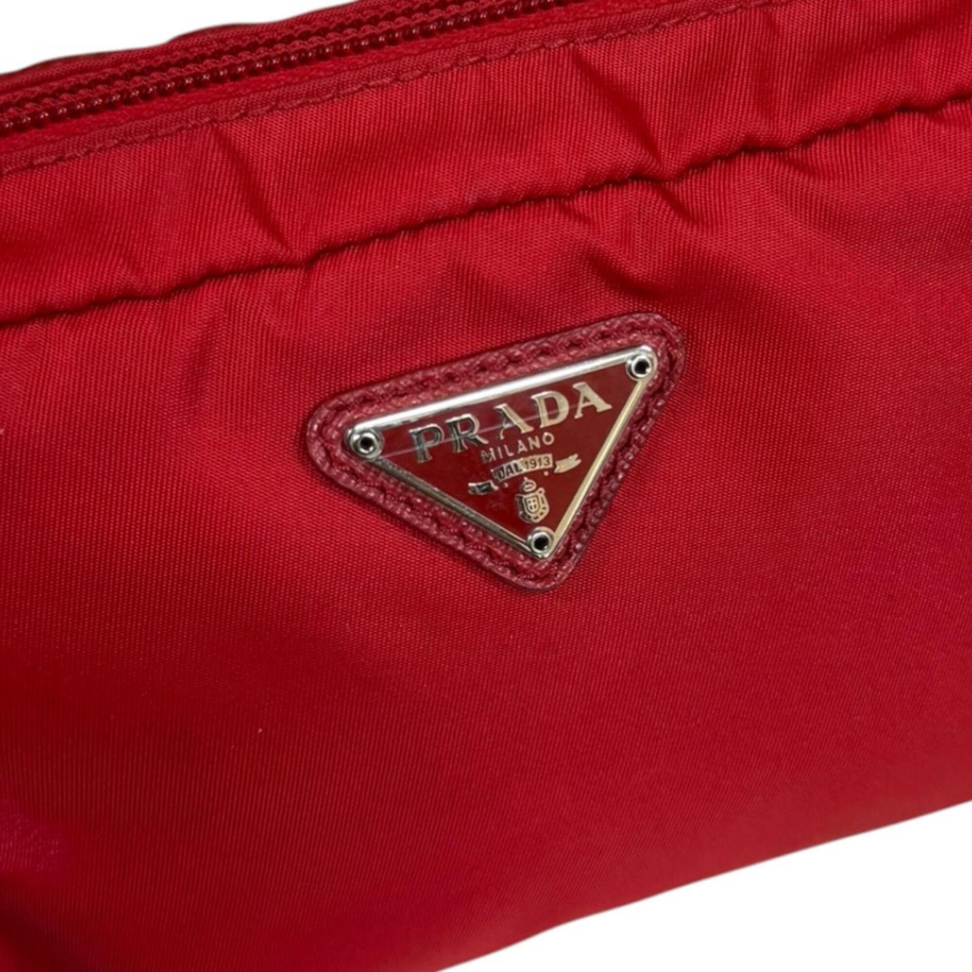 Prada Red Color Nylon Handbag (Pre-Owned)