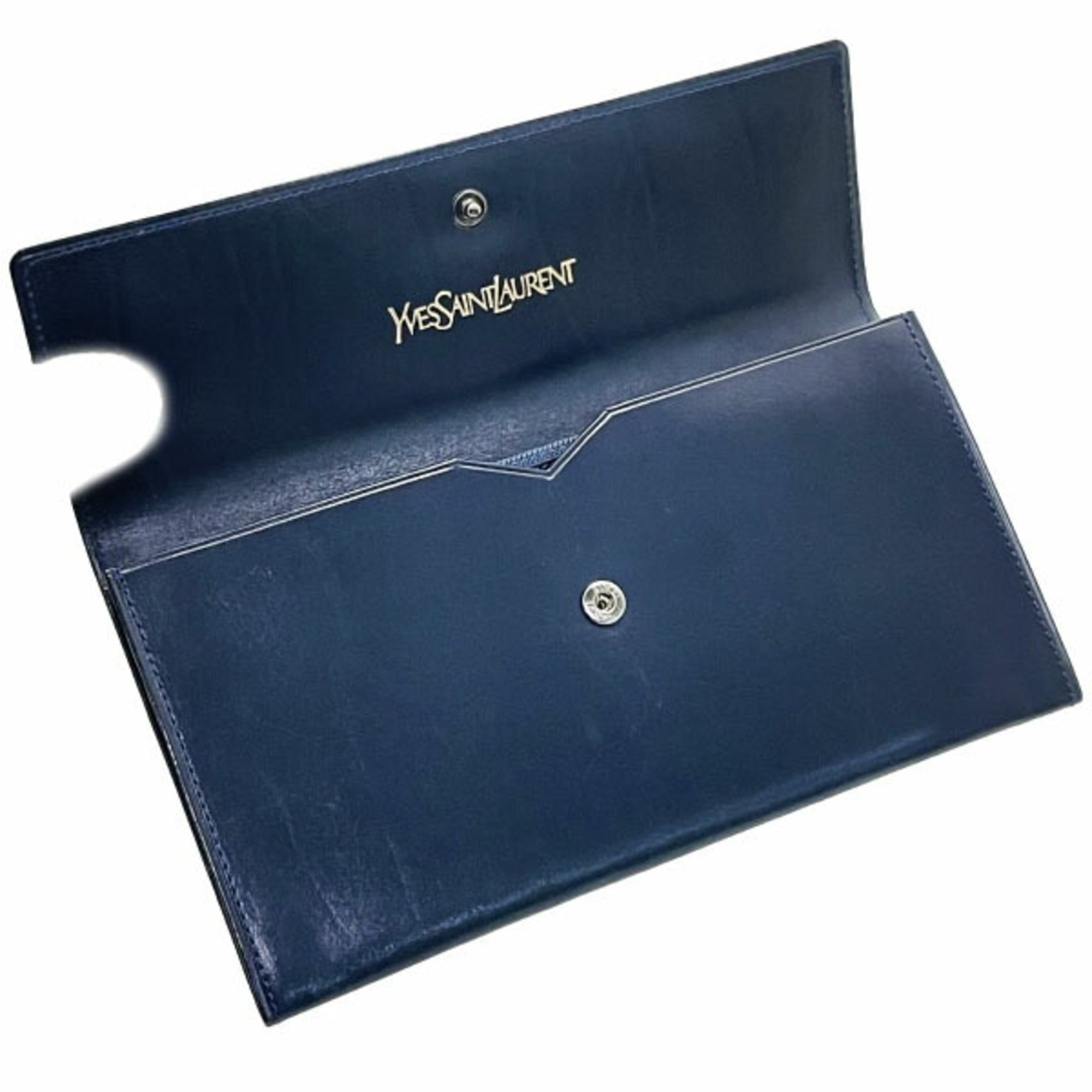 Yves Saint Laurent Navy Leather Long Wallet (Bi-Fold) (Pre-Owned)