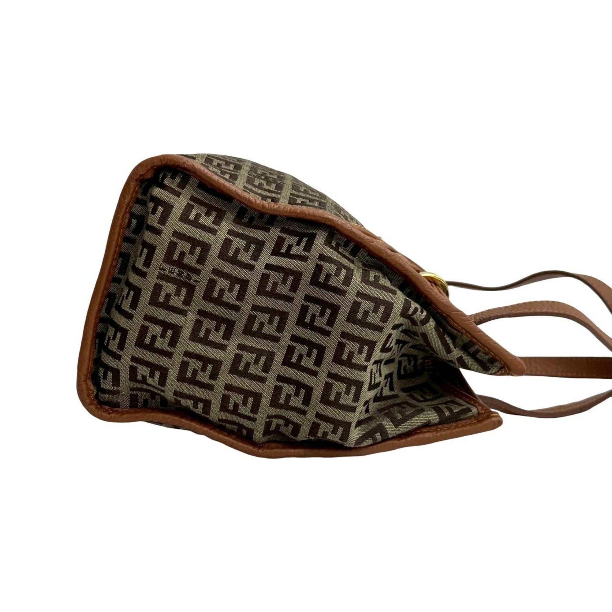 Fendi Brown Canvas Leather Handbag Tote Bag (Pre-Owned)