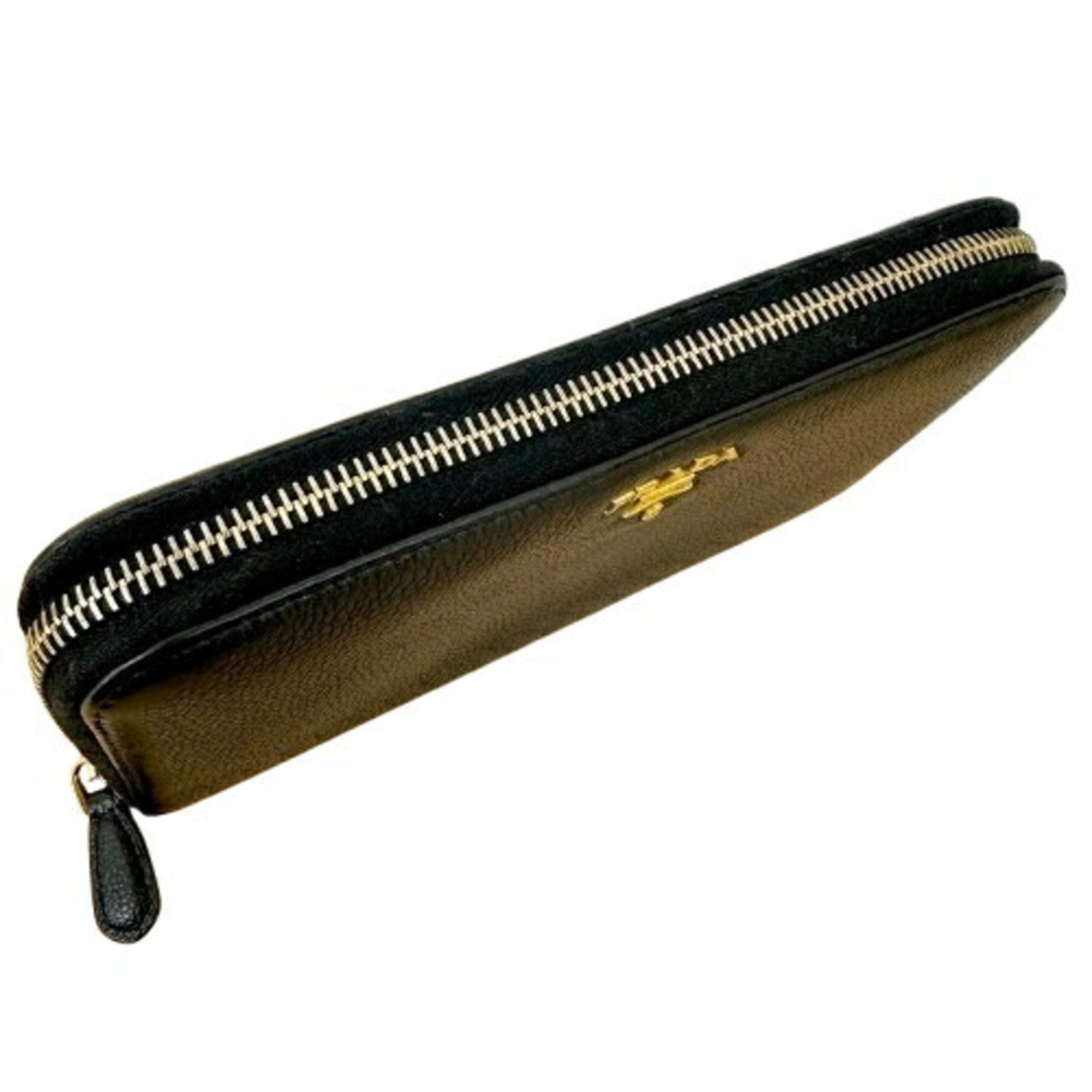 Prada Black Leather Long Wallet (Bi-Fold) (Pre-Owned)