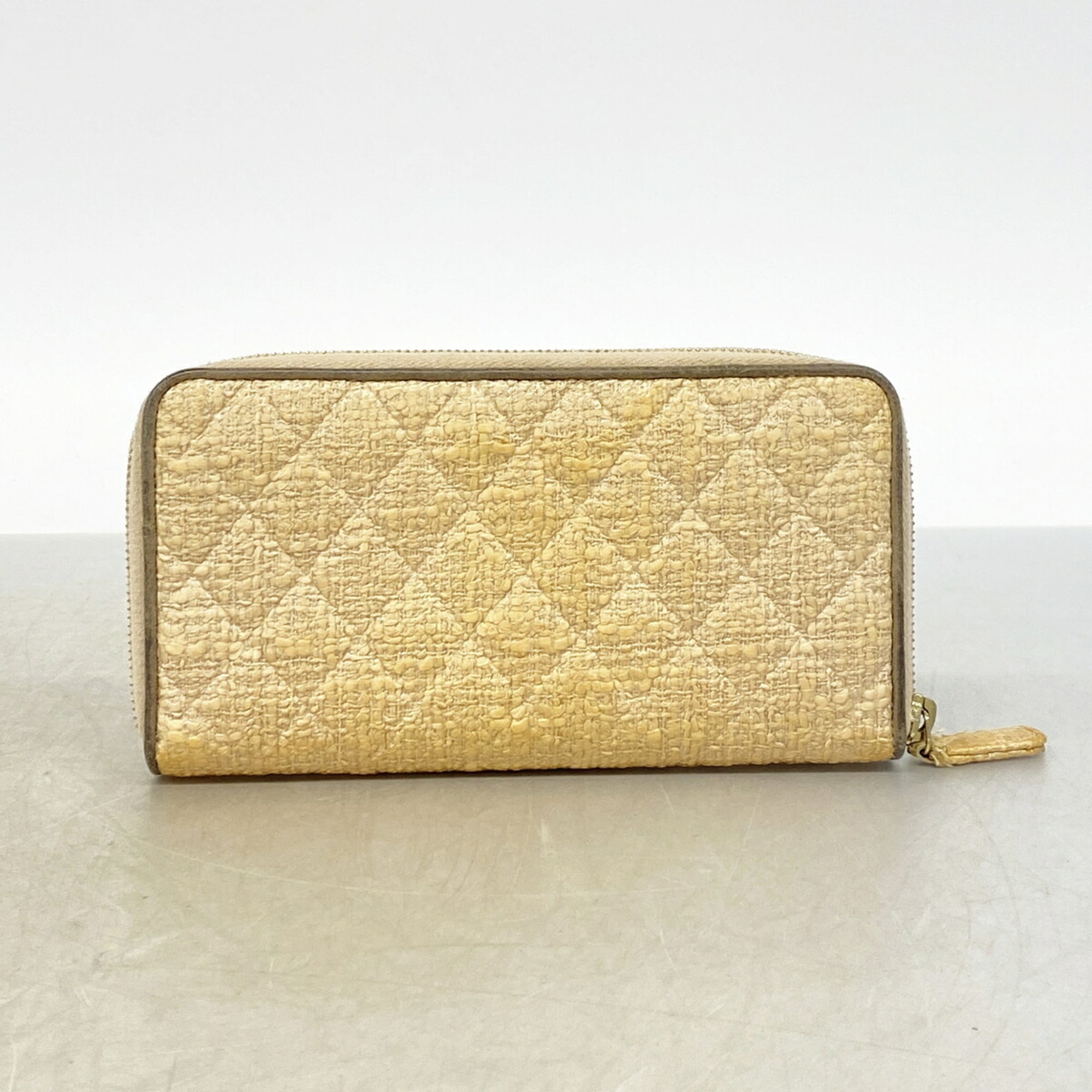Chanel Beige Tweed Leather Long Wallet (Bi-Fold) (Pre-Owned)