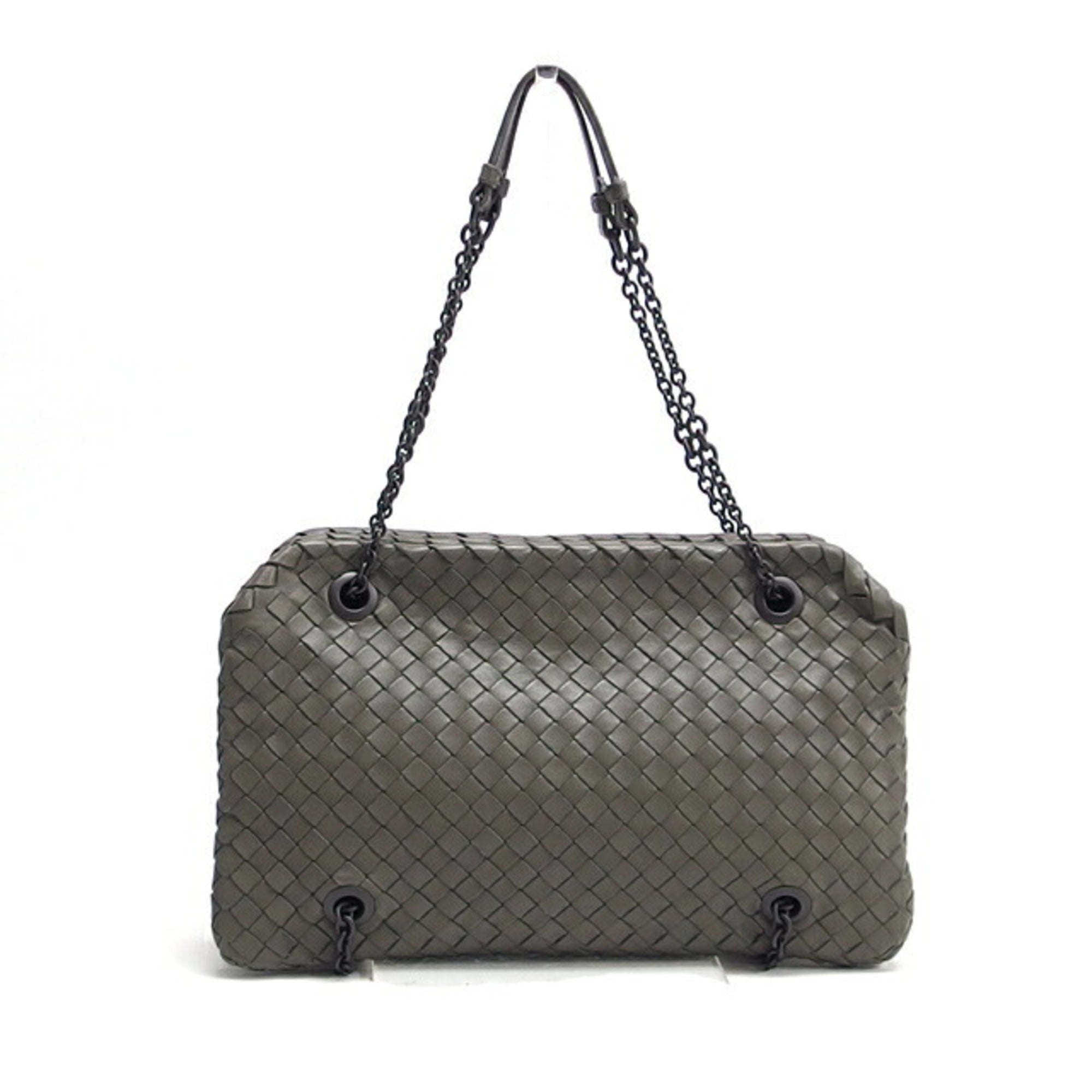 Bottega Veneta Intrecciato Gray Leather Handbag Shoulder Bag (Pre-Owned)