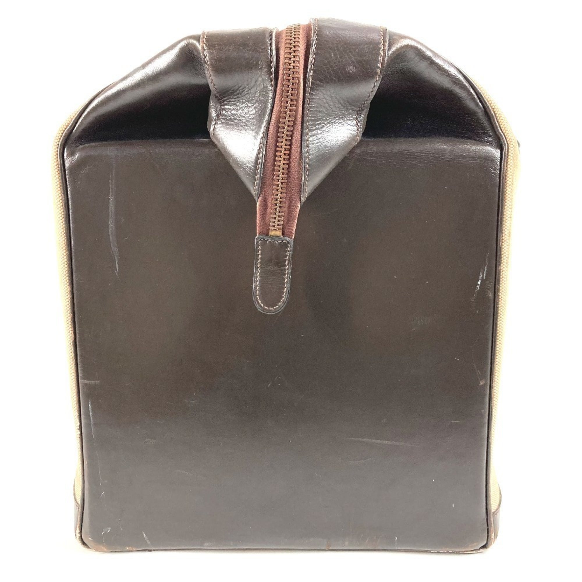 Hermes Beige Dark Brown Leather Canvas Boston Bag (Pre-Owned)