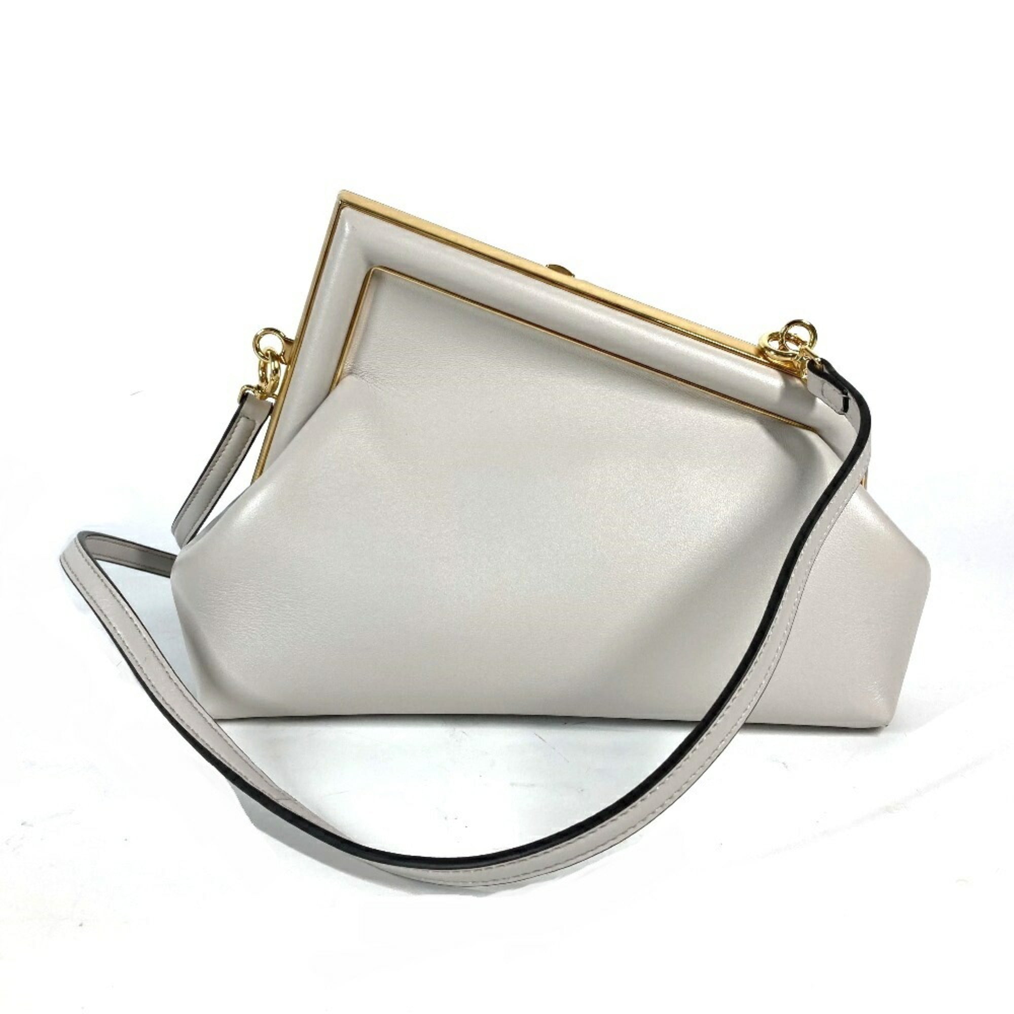 Fendi Gray White Leather Clutch Bag Pochette Shoulder Bag (Pre-Owned)