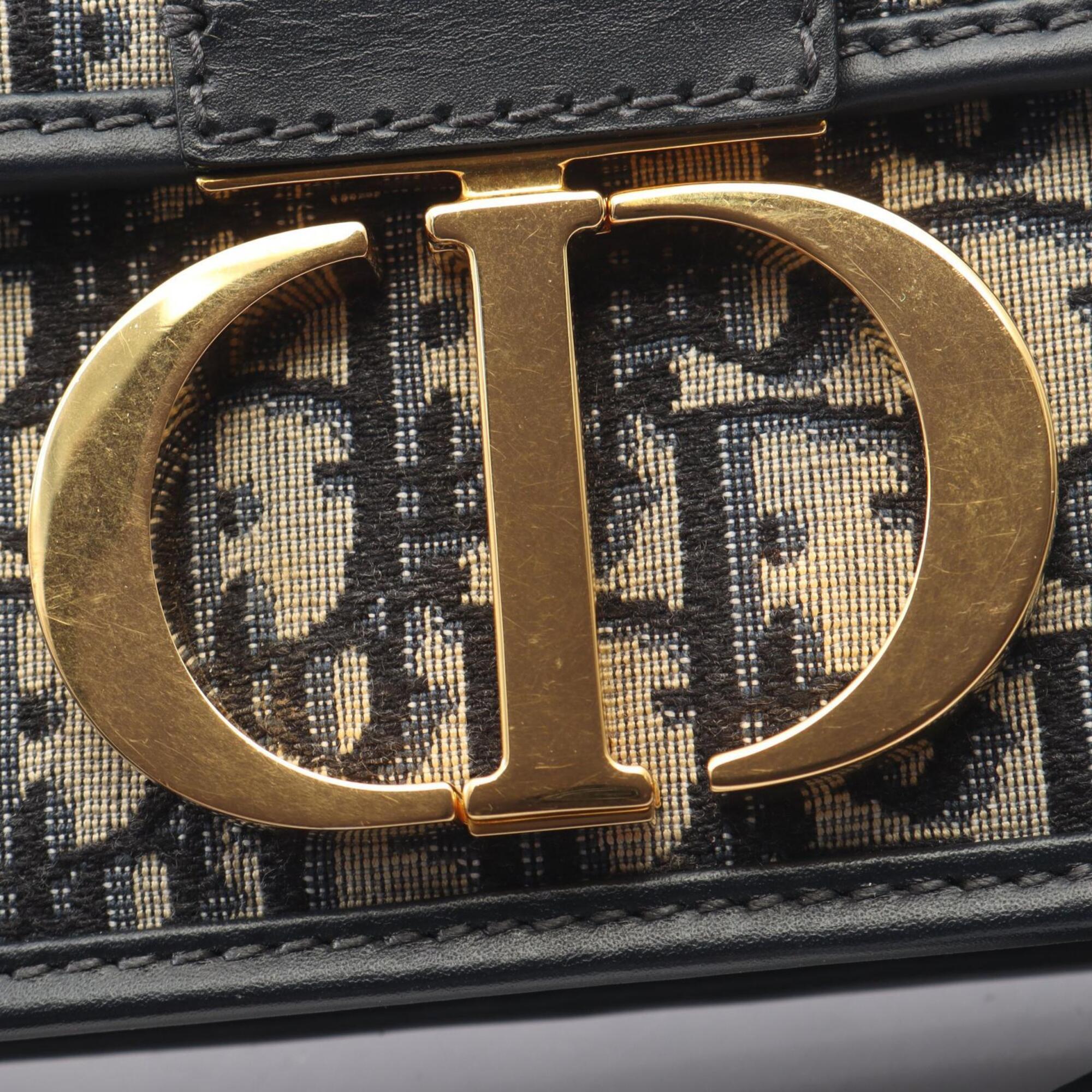 Christian Dior Beige Black Navy Canvas Leather Handbag Shoulder Bag (Pre-Owned)