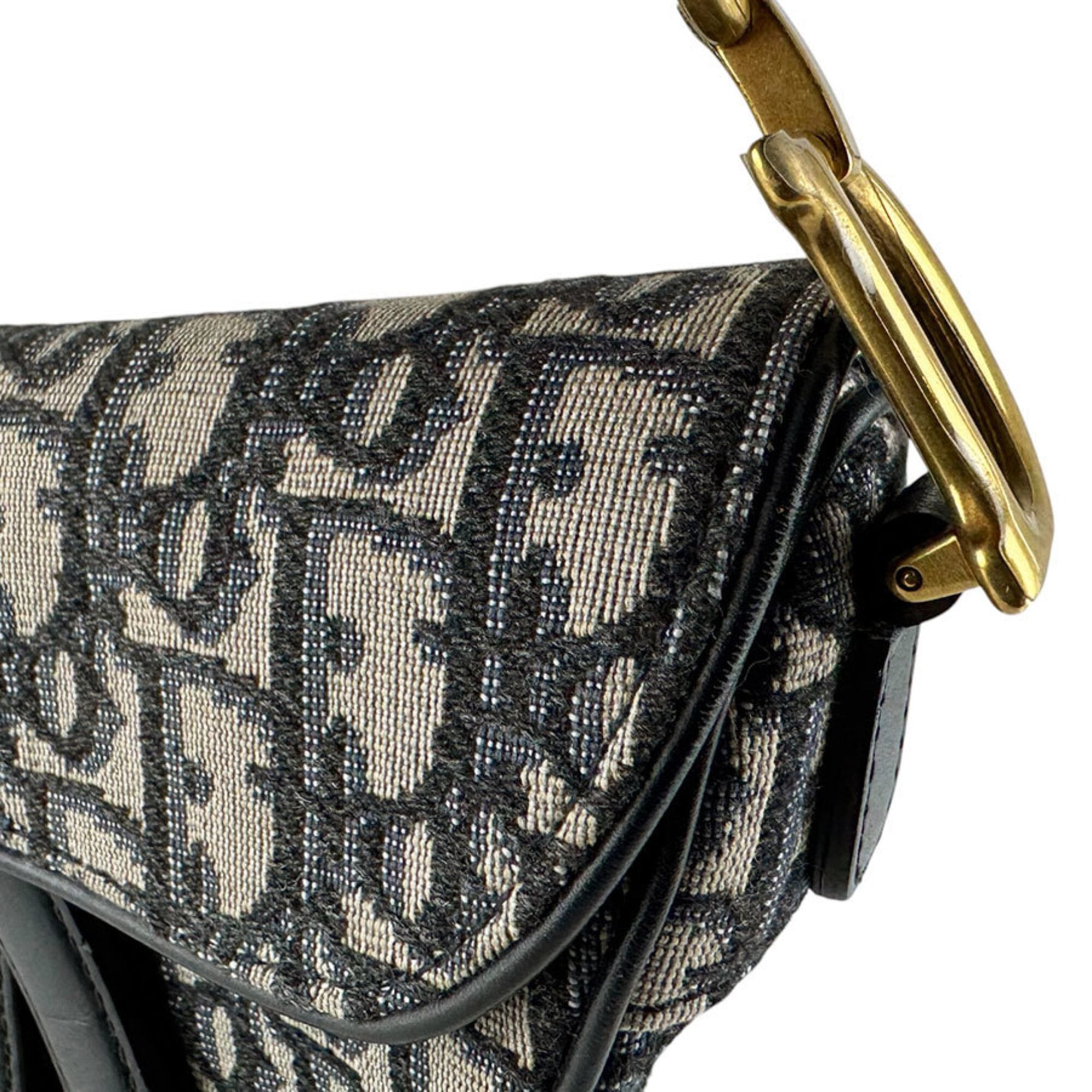 Christian Dior Navy Canvas Leather Handbag Saddle Bag (Pre-Owned)