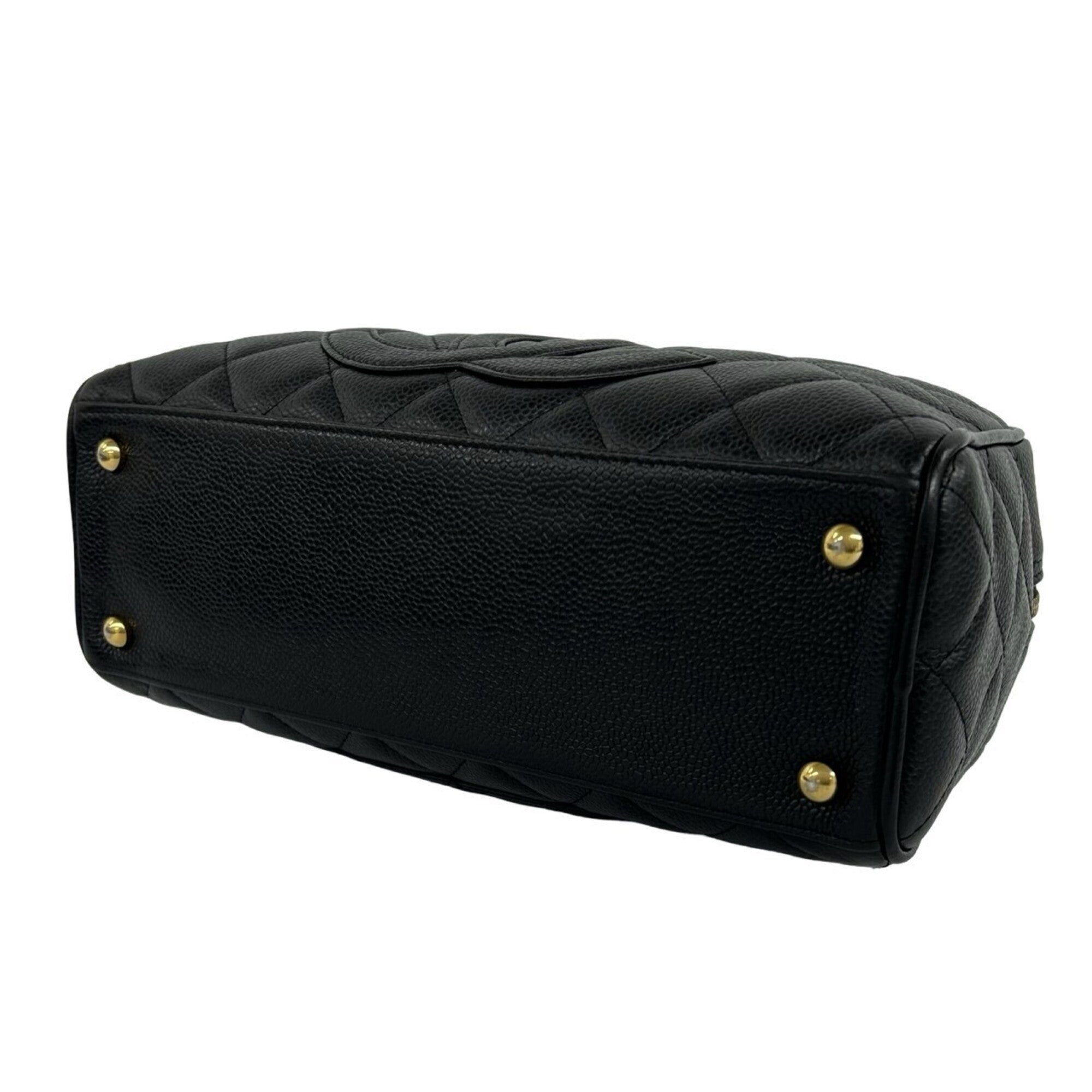 Chanel Black Grained Calfskin Boston Bag Handbag (Pre-Owned)