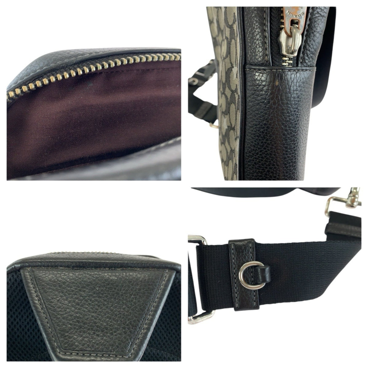 Coach Black Brown Leather Canvas Shoulder Bag Sling Bag (Pre-Owned)