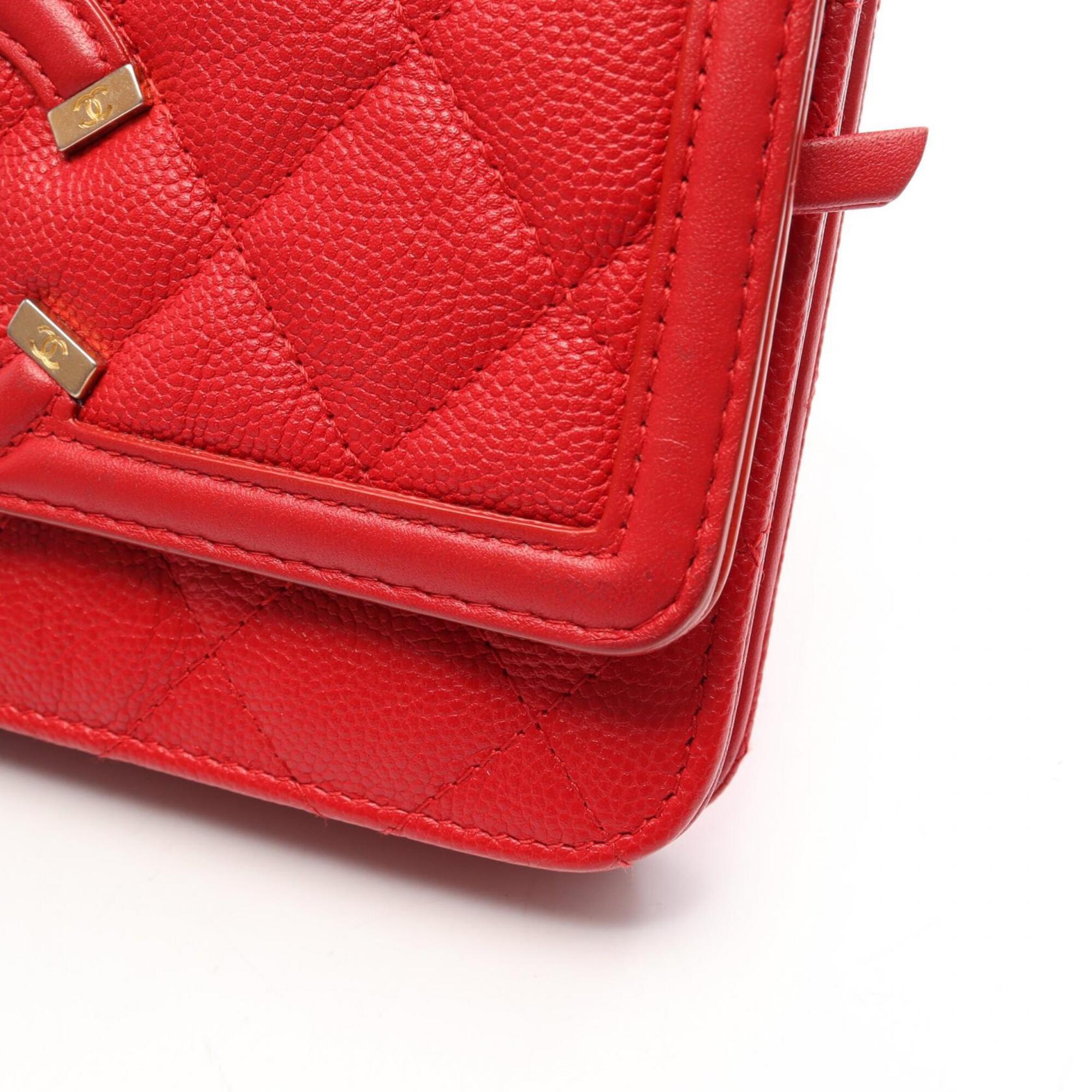 Chanel Red Color Grained Calfskin Handbag Shoulder Bag (Pre-Owned)