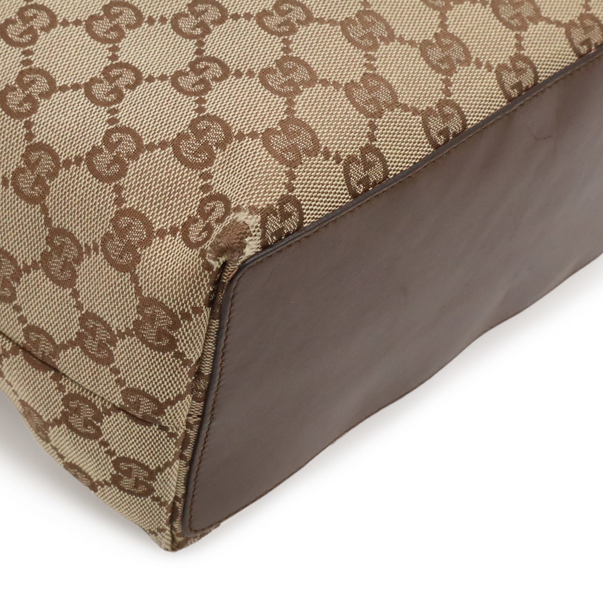 Gucci Gg Canvas Beige Dark Brown Khaki Gg Canvas Leather Shoulder Bag Tote Bag (Pre-Owned)