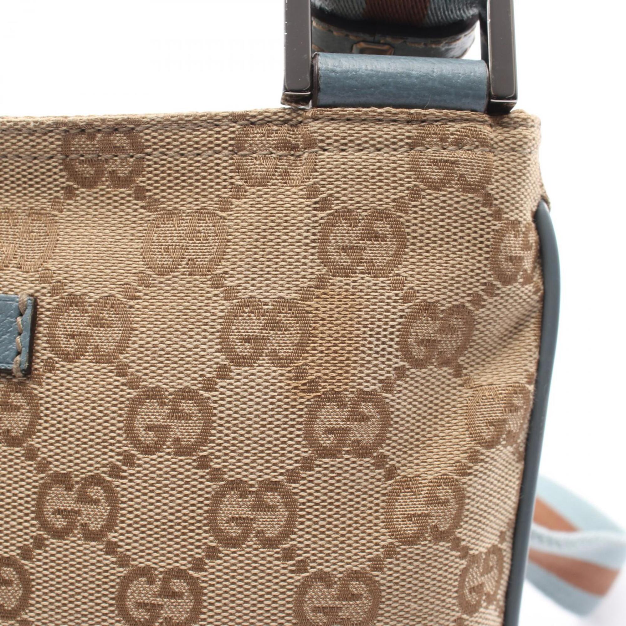 Gucci Beige Blue Brown Canvas Leather Shoulder Bag (Pre-Owned)