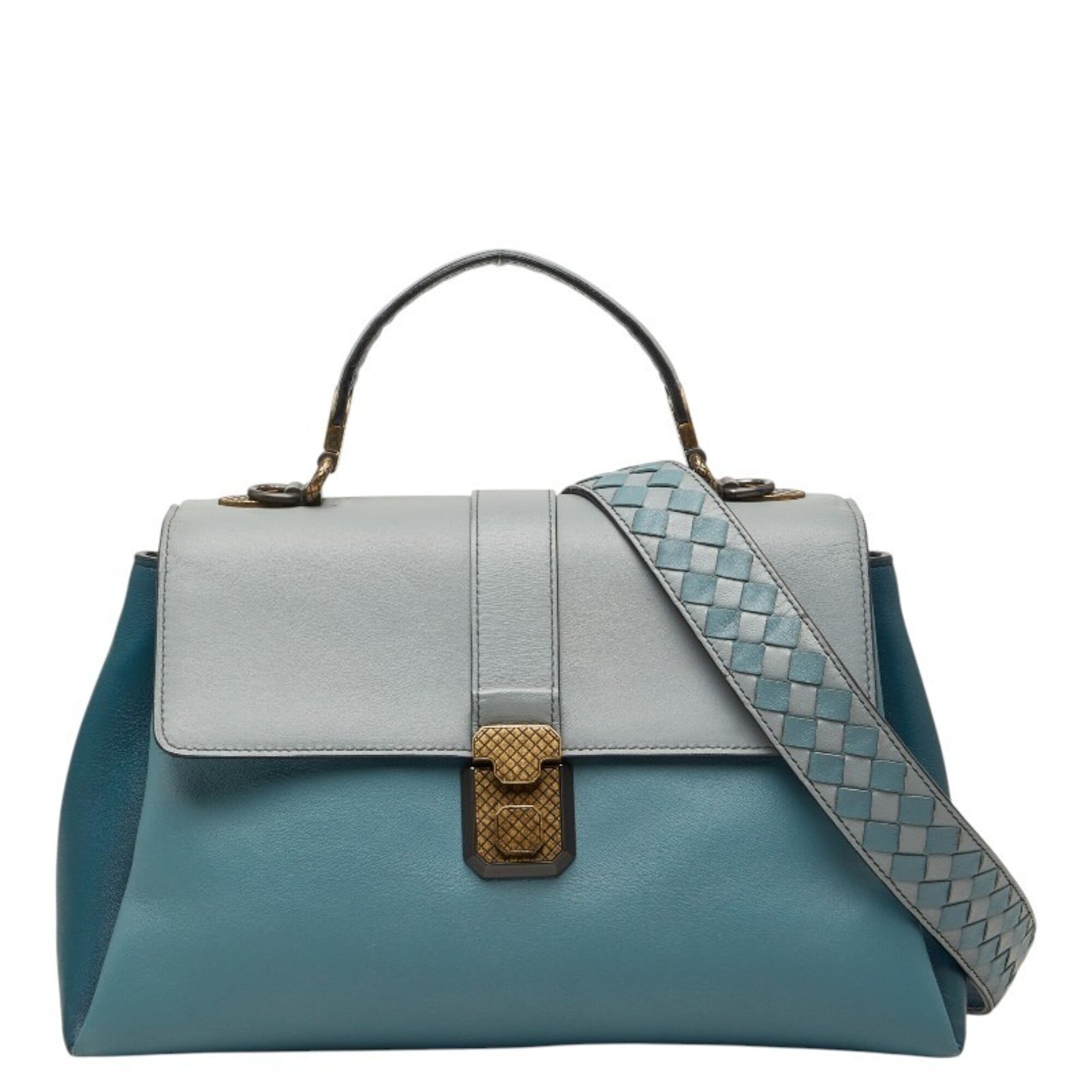 Bottega Veneta Light Blue Leather Handbag Shoulder Bag (Pre-Owned)
