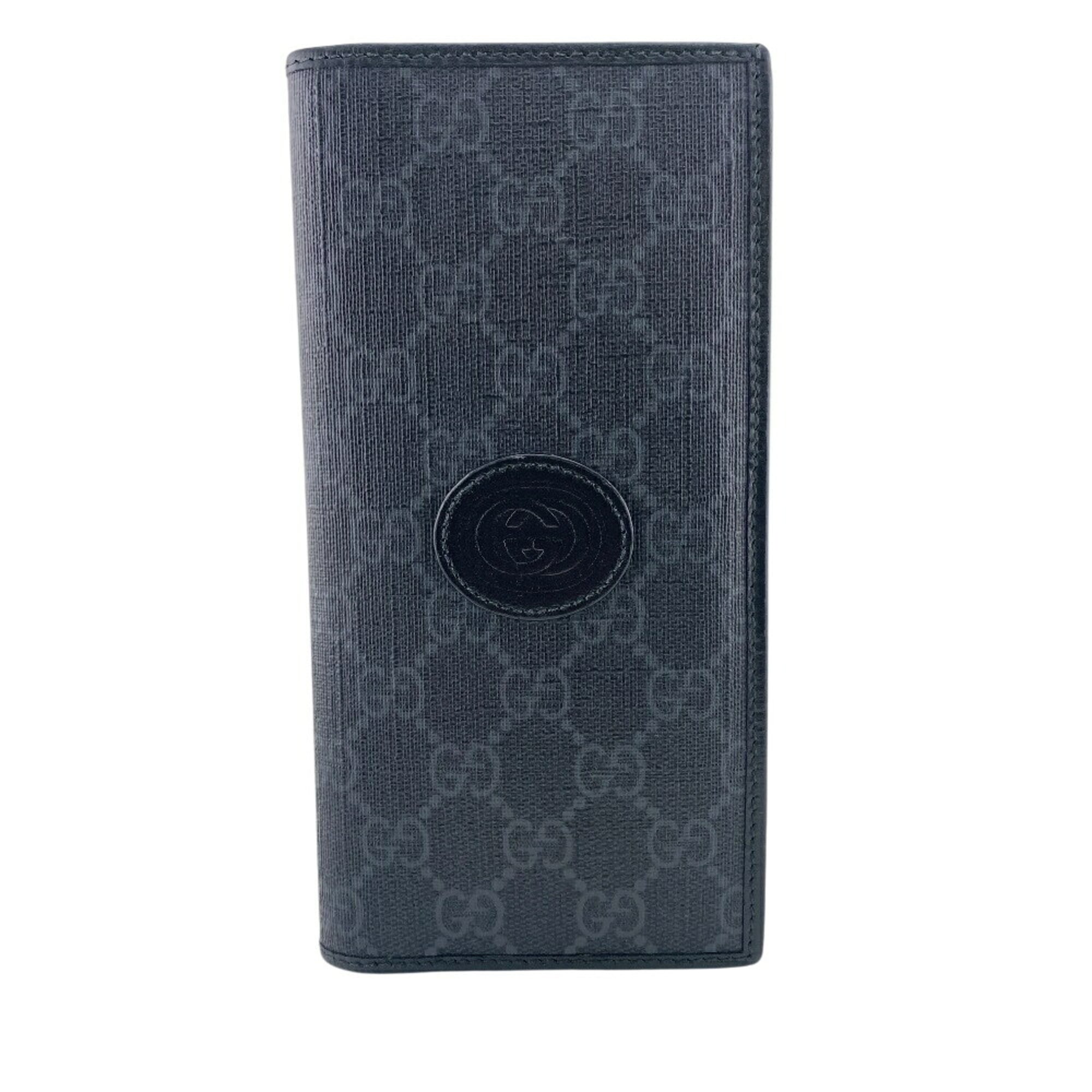 Gucci Gg Supreme Black Leather Long Wallet (Bi-Fold) (Pre-Owned)