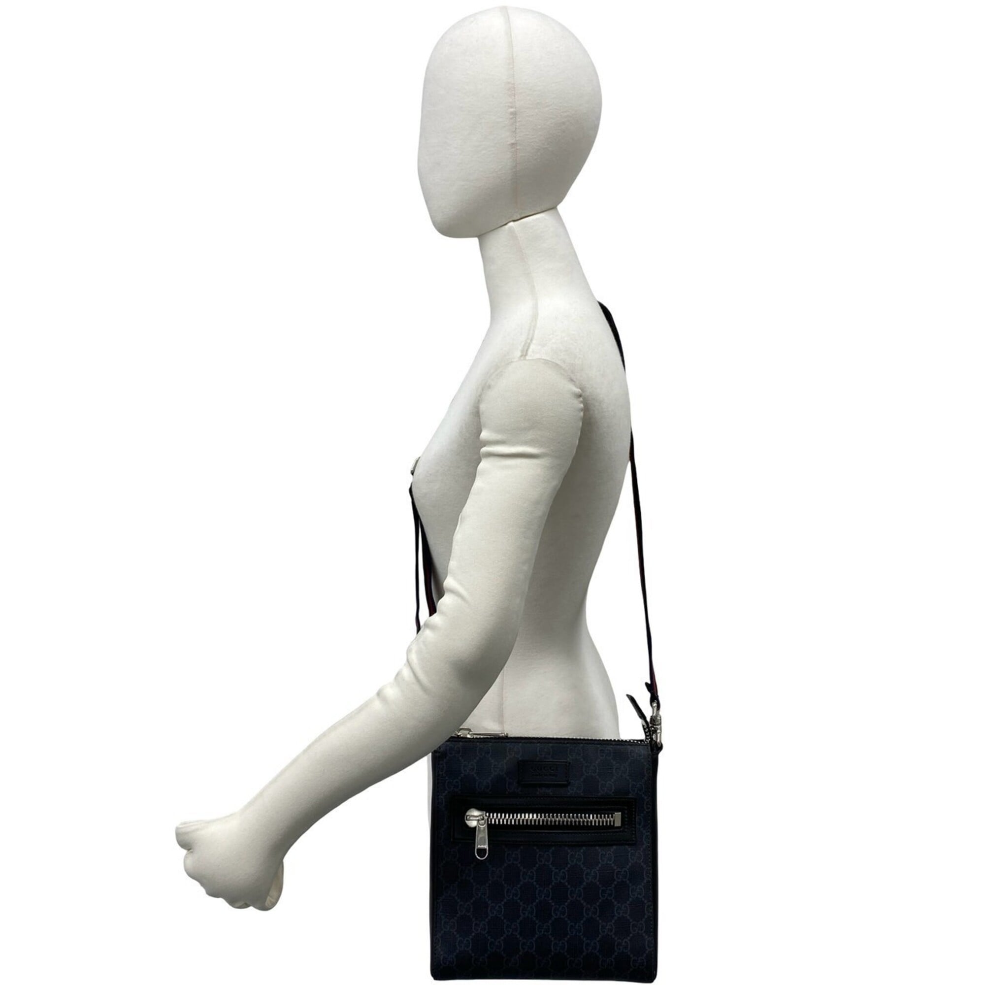 Gucci Black Navy Red Color Leather Elastane Shoulder Bag (Pre-Owned)