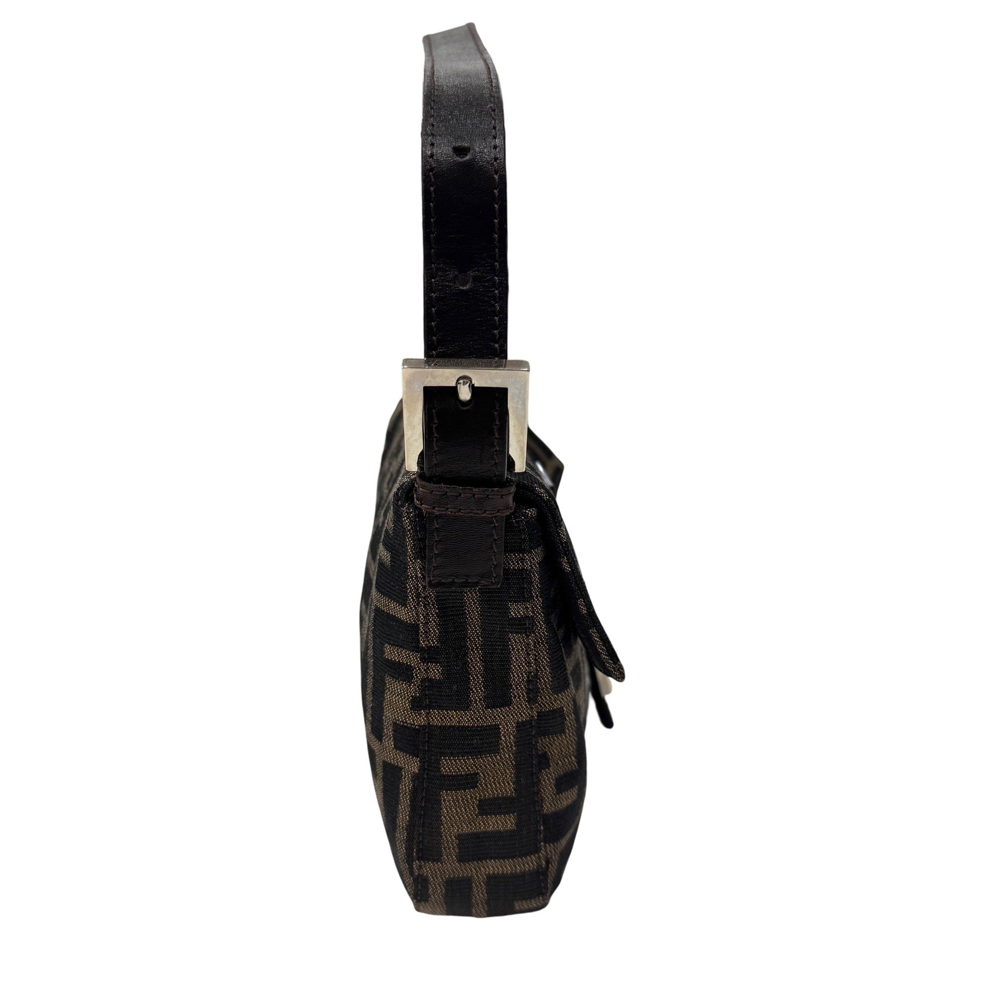 Fendi Zucca Brown Canvas Leather Handbag Pouch (Pre-Owned)