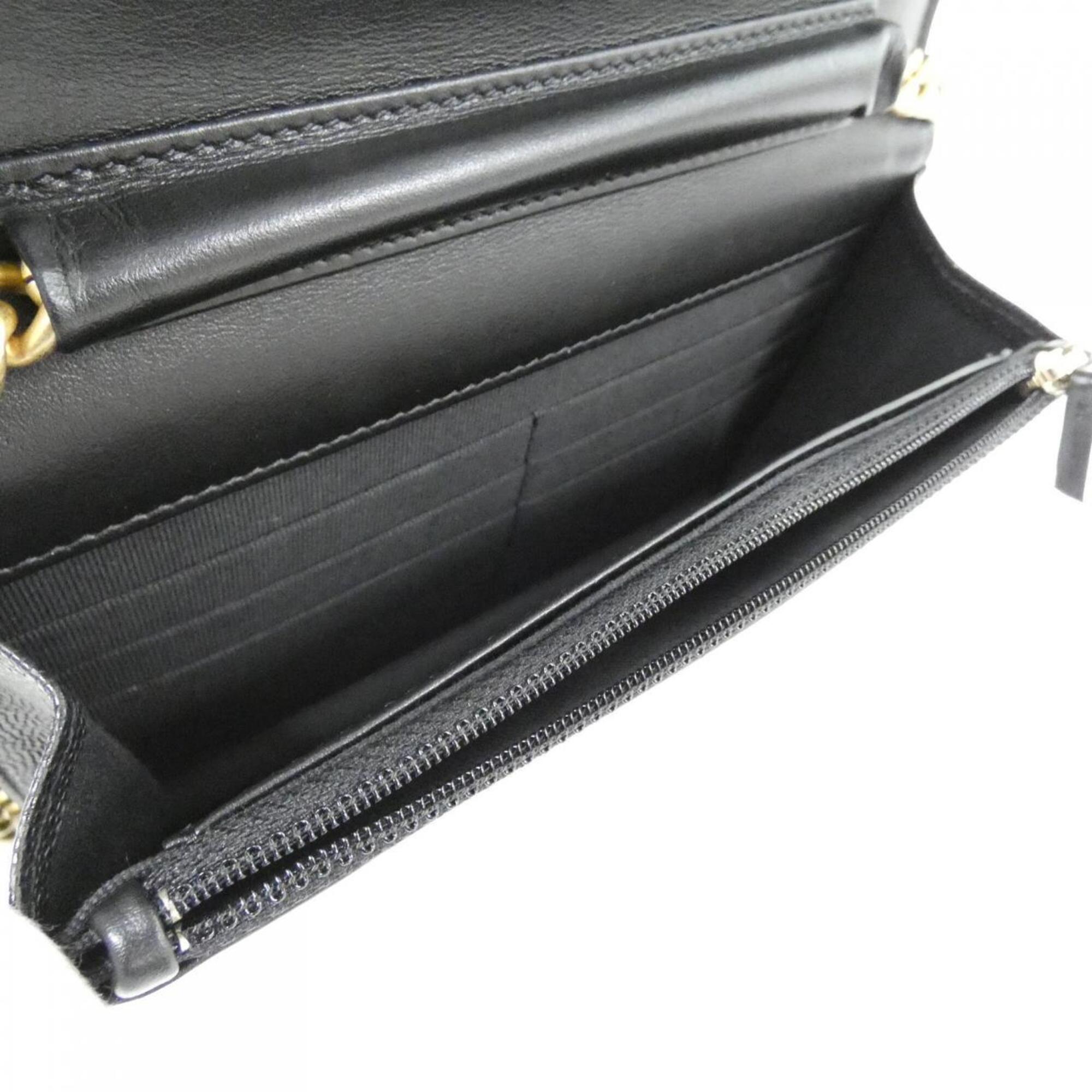 Chanel Black Grained Calfskin Chain/Shoulder Wallet (Pre-Owned)