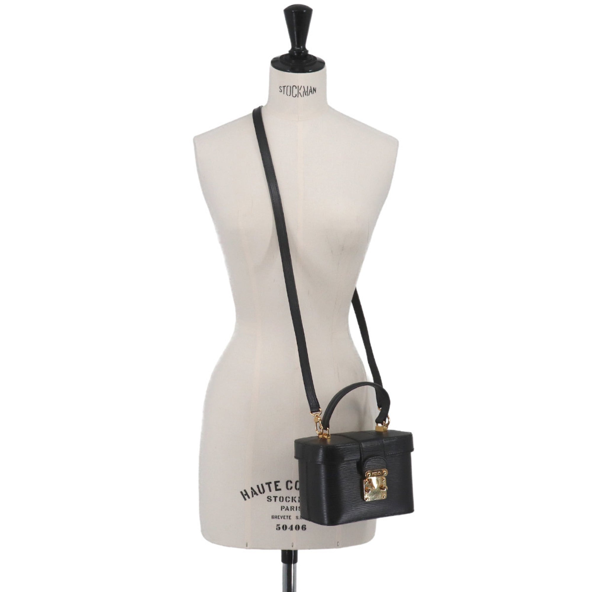 Fendi Black Leather Handbag Vanity Bag (Pre-Owned)