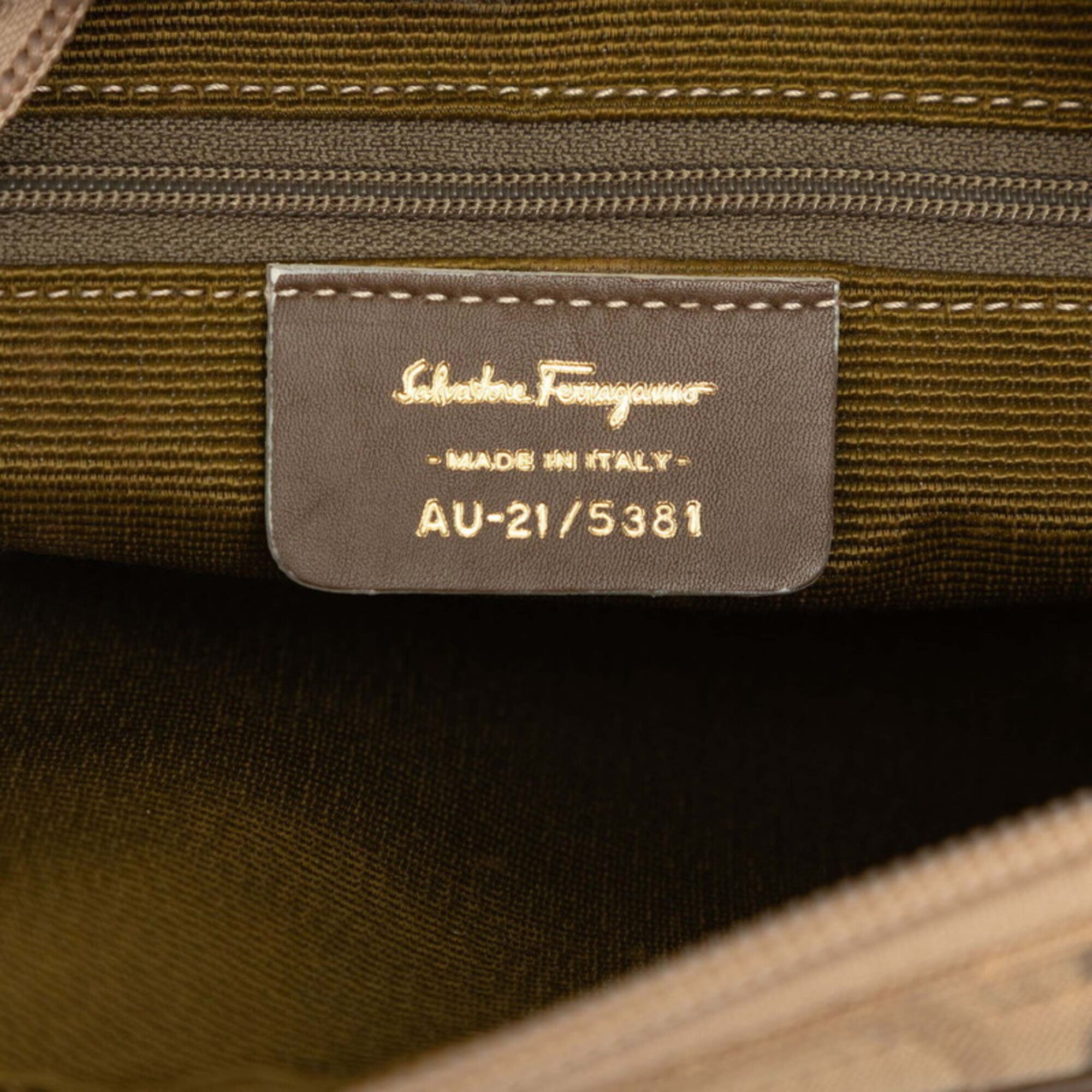 Salvatore Ferragamo Gancini Beige Brown Canvas Leather Shoulder Bag (Pre-Owned)