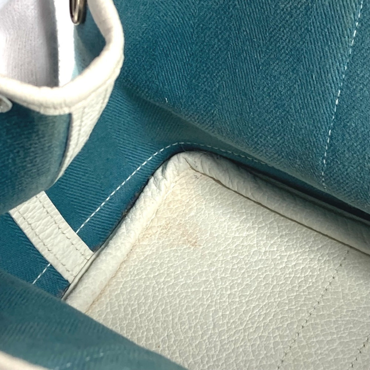 Hermes Blue White Toile Officier Handbag Tote Bag (Pre-Owned)