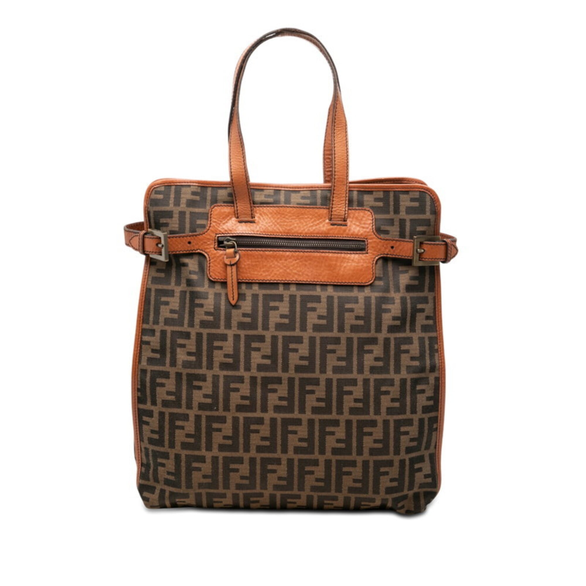 Fendi Brown Canvas Leather Handbag Tote Bag (Pre-Owned)